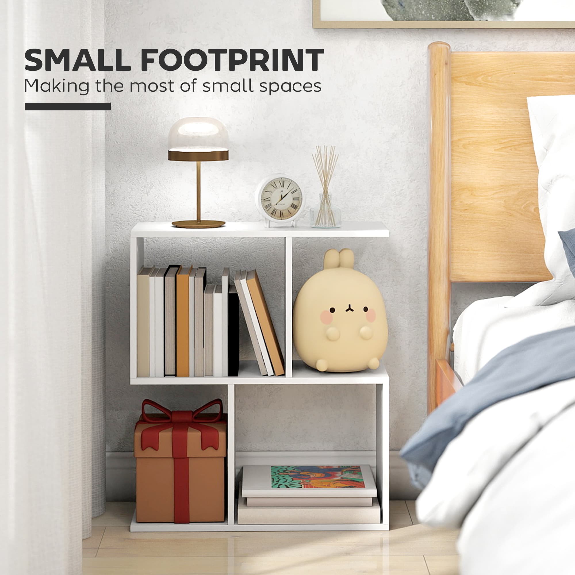 White S-Shaped Side Table with 3 Open Tiers, 50cm Wide - image 9