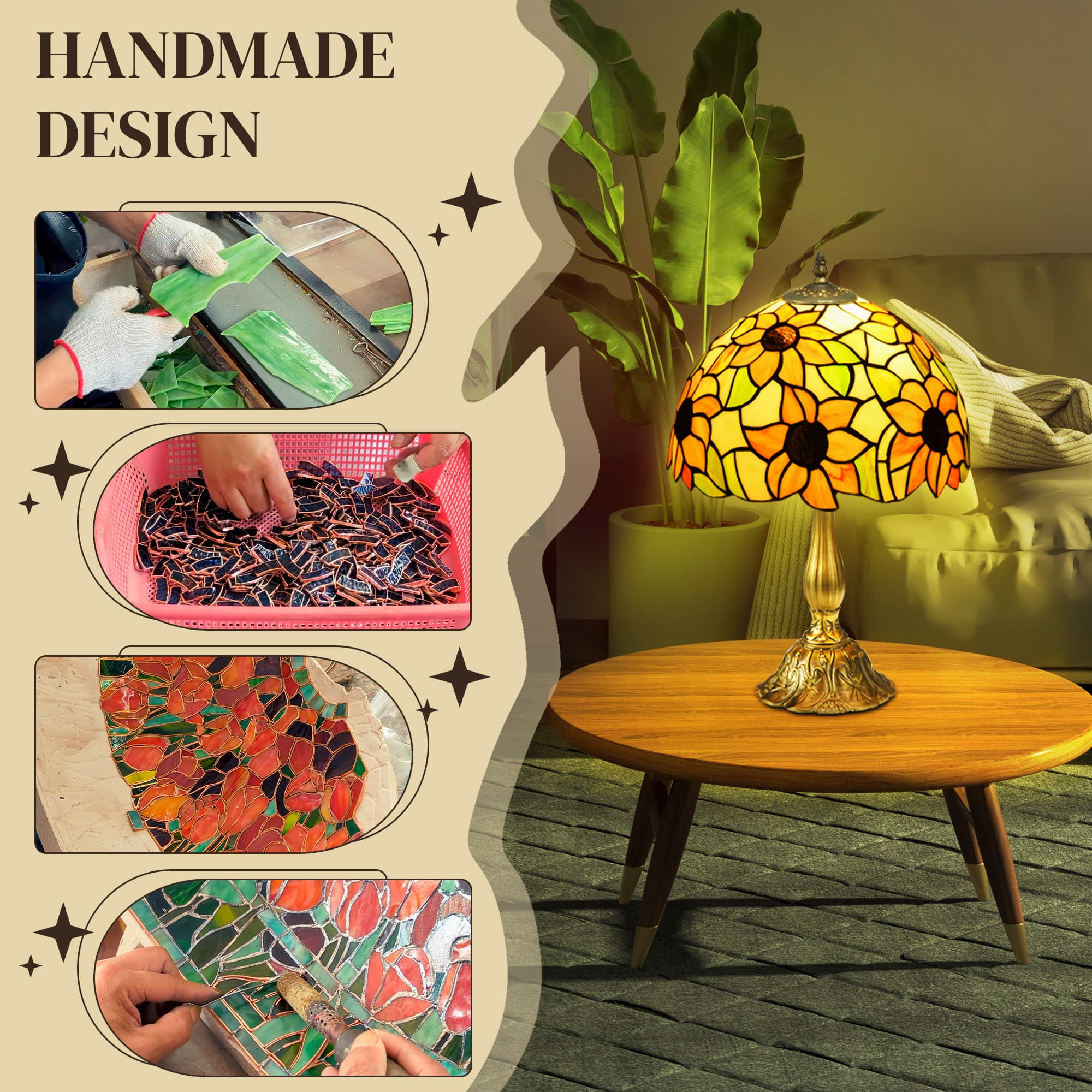 Handmade Sunflower Stained Glass Lamp for Bedside Tables - image 5