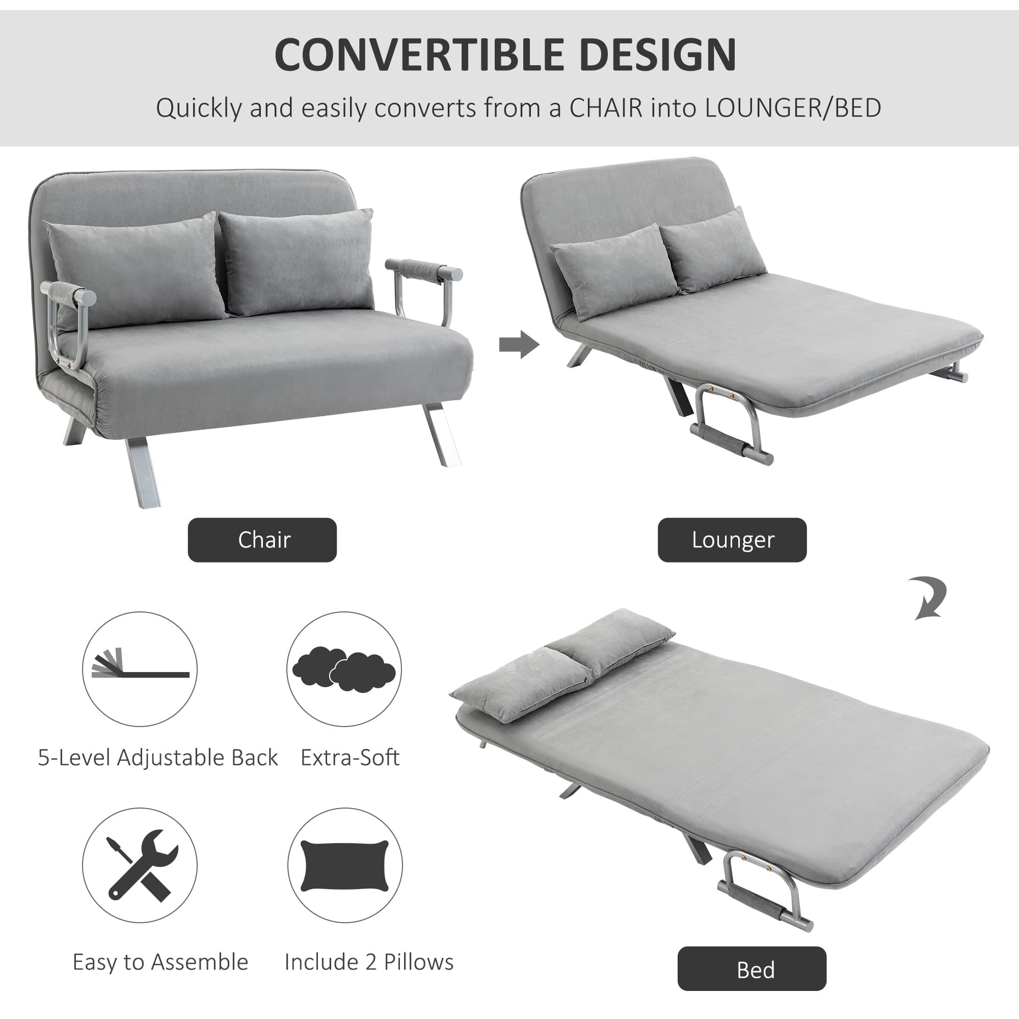 Transform Your Space with this Light Grey Click-Clack Sofa Bed - image 4