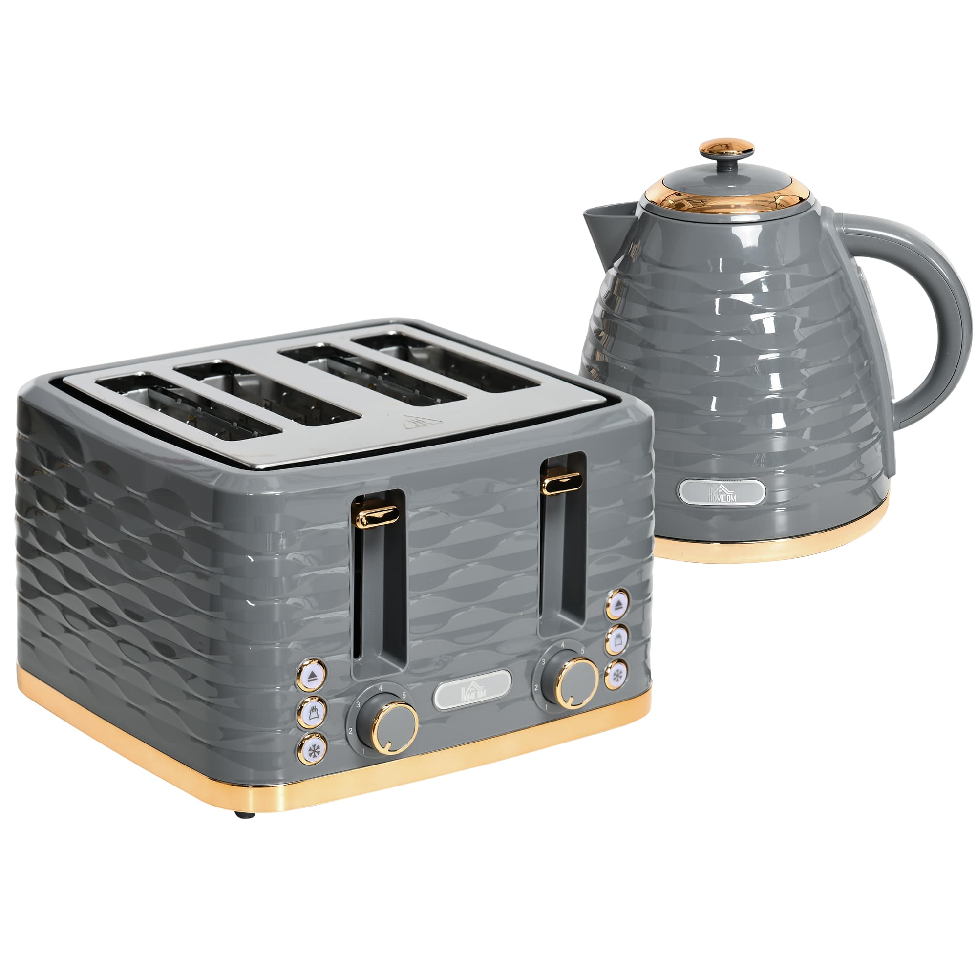 Wave-Textured Four-Slice Toaster in Grey with Gold Trim - image 3