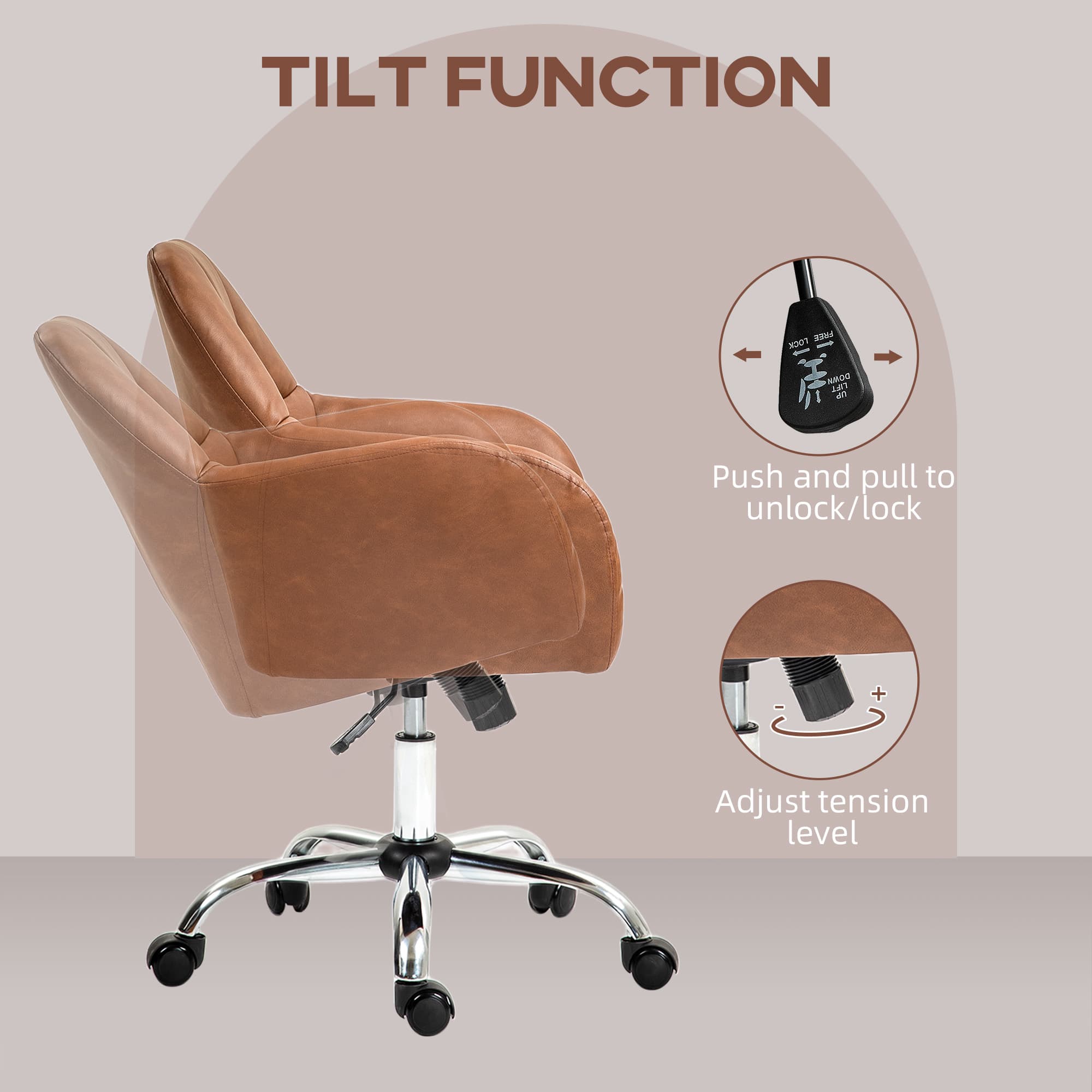 Tan Faux Leather Tub Office Chair on Chrome Five-Star Base - image 5