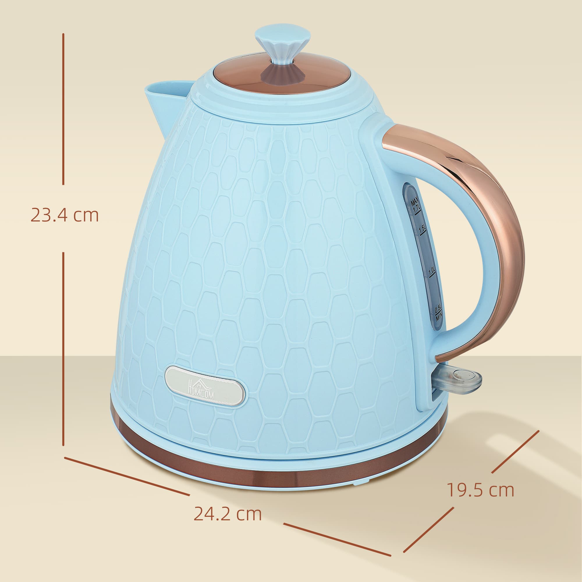 Light Blue 3kW Kettle with Rose Gold Handle and Embossed Body - image 6