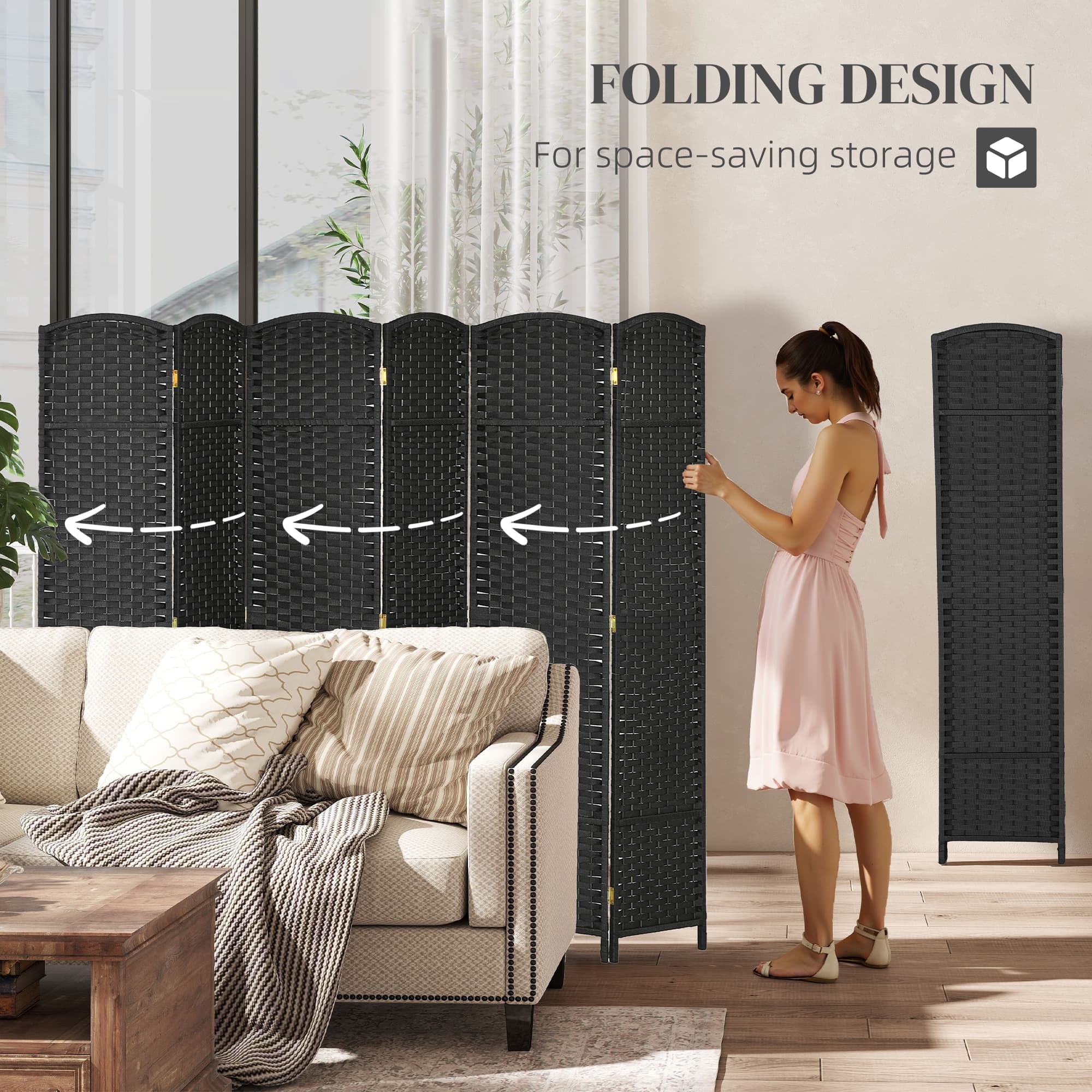 Transform Your Space with this 6-Panel Black Room Divider - image 3