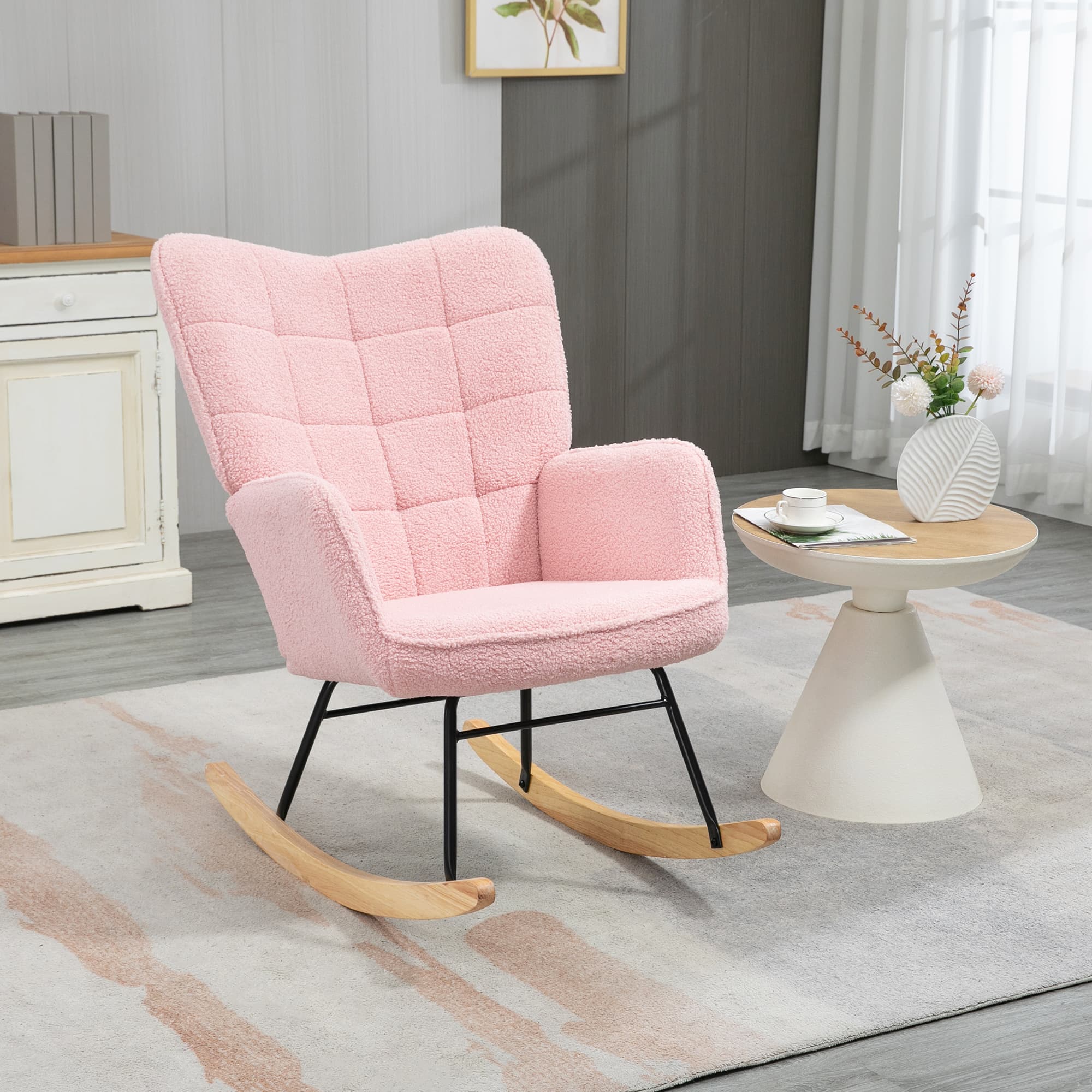 Sink Into Comfort with the Pink Fleece Wingback Rocking Chair - image 3
