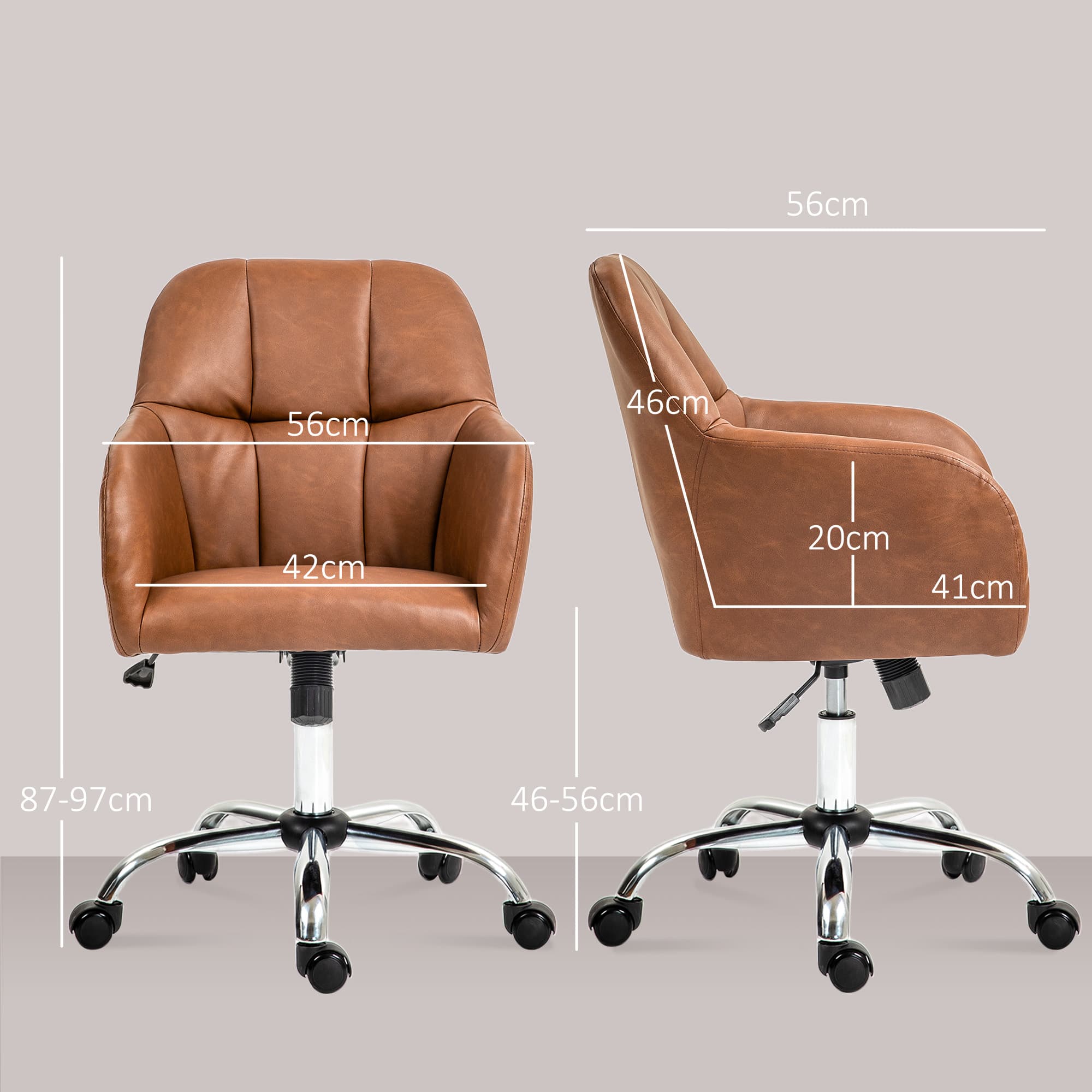 Tan Faux Leather Tub Office Chair on Chrome Five-Star Base - image 3