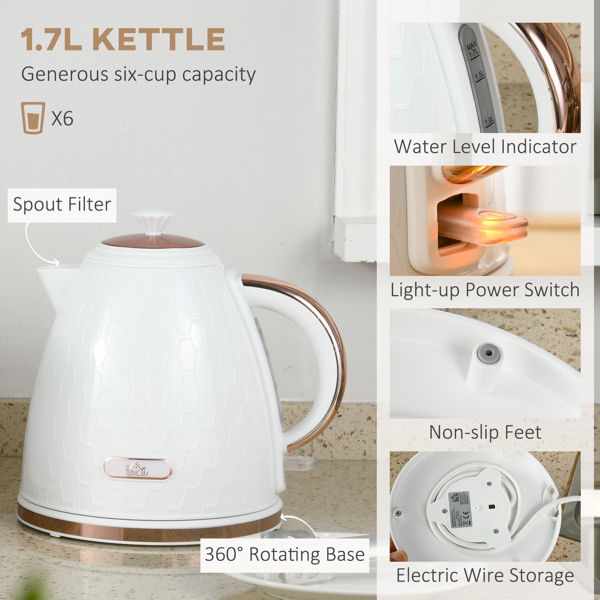 Matching Kettle and Toaster Set in White and Rose Gold - image 2