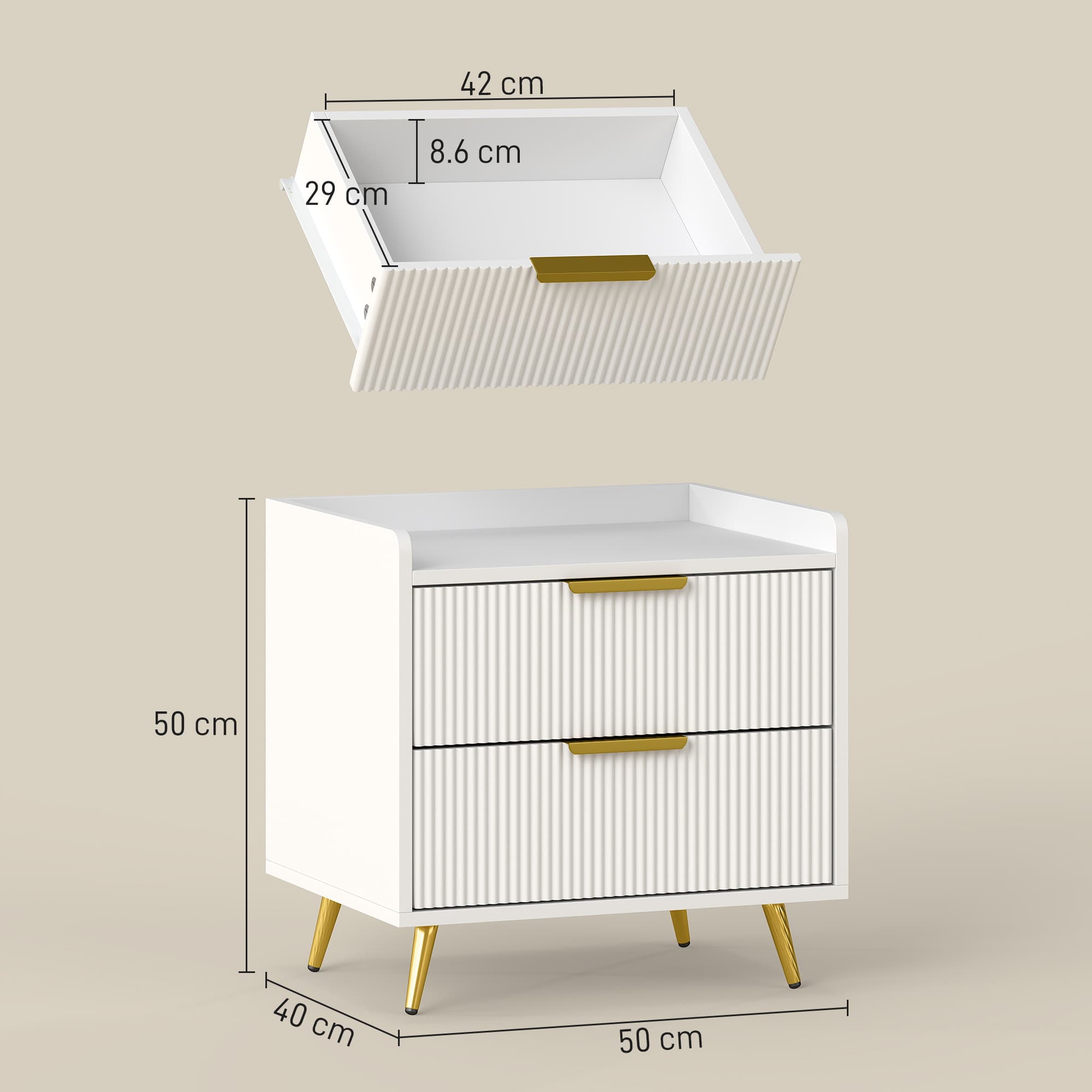 Elegant White Two-Drawer Bedside Table with Gold Handles - image 1