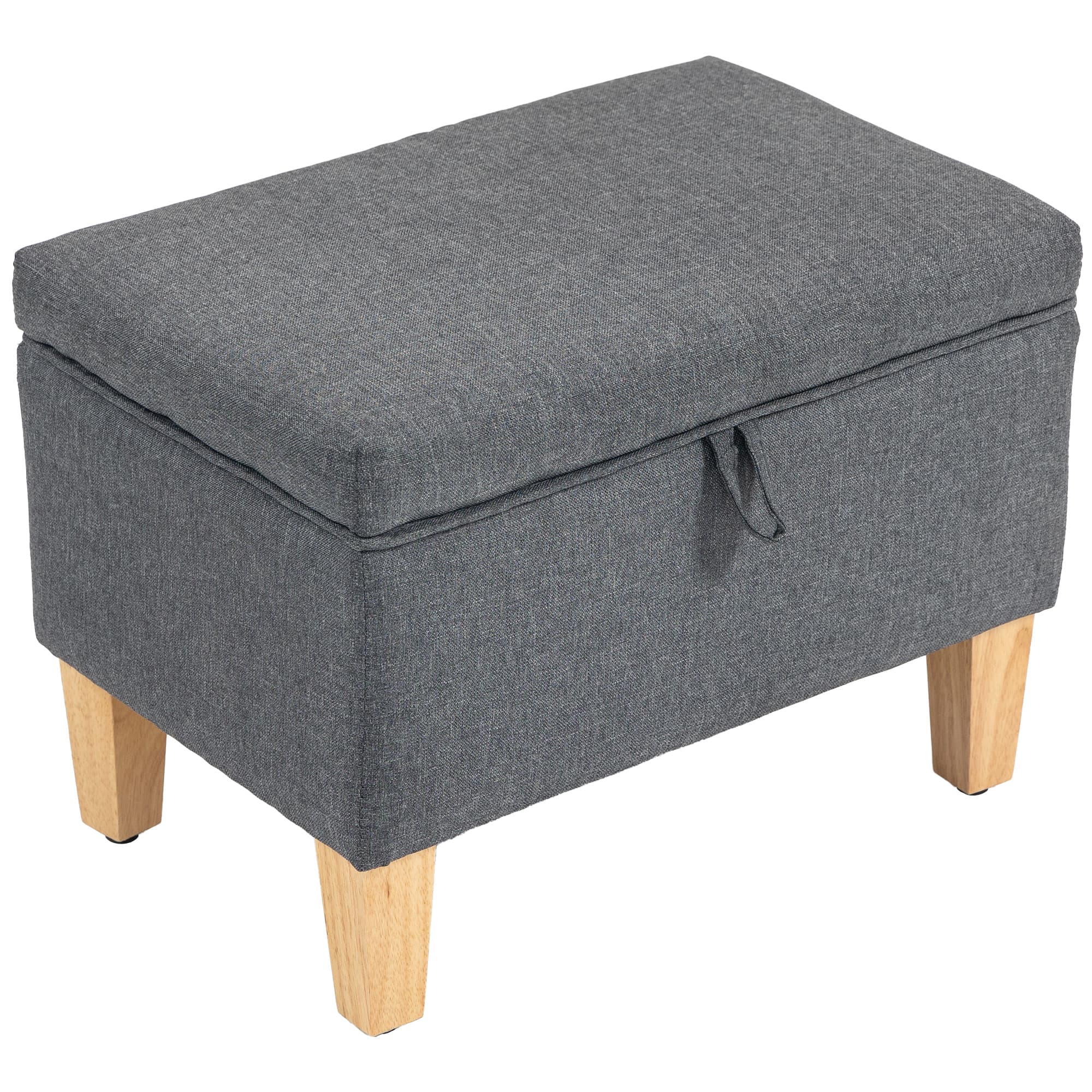 Charcoal Grey Linen-Look Storage Ottoman & Padded Footstool