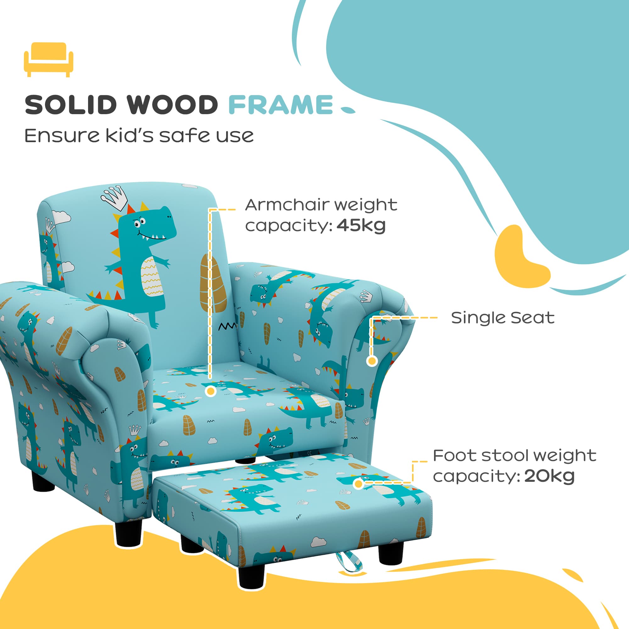 Blue Dinosaur Kids Armchair & Nesting Stool Set - image 1