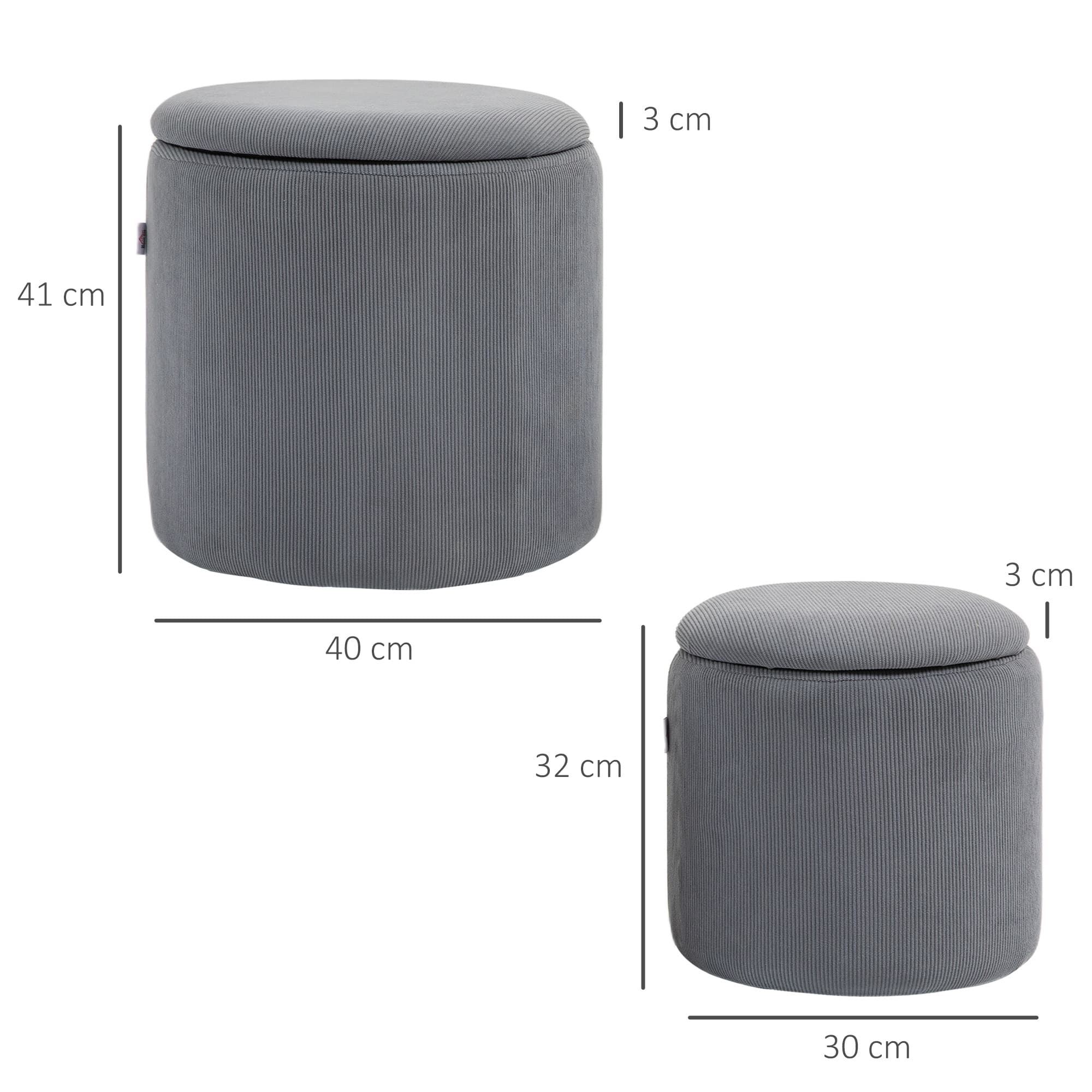 Two Nesting Grey Corduroy Storage Ottomans — Large and Small - image 10