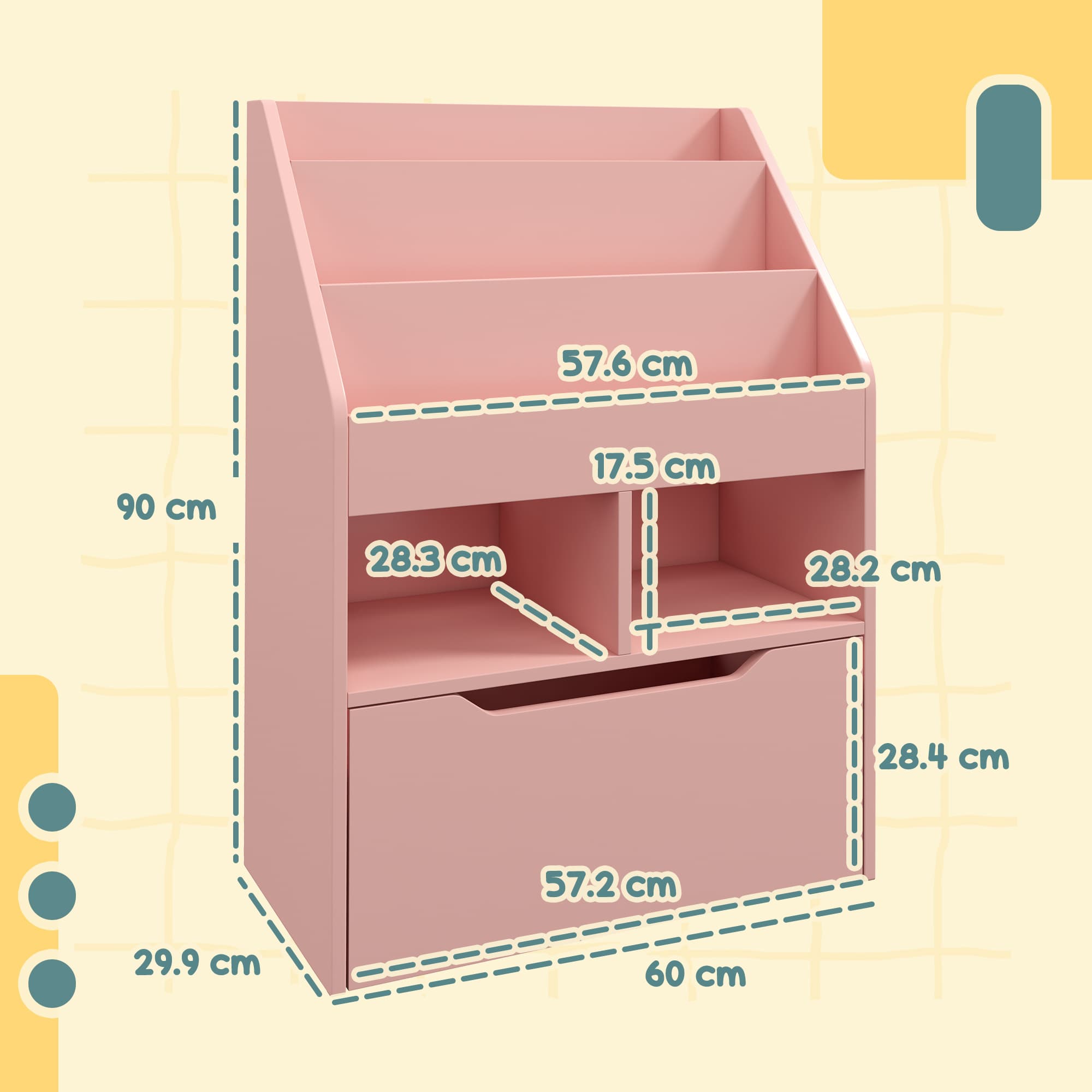 Pink Kids Bookshelf with Toy Organiser and Storage Drawer - image 2