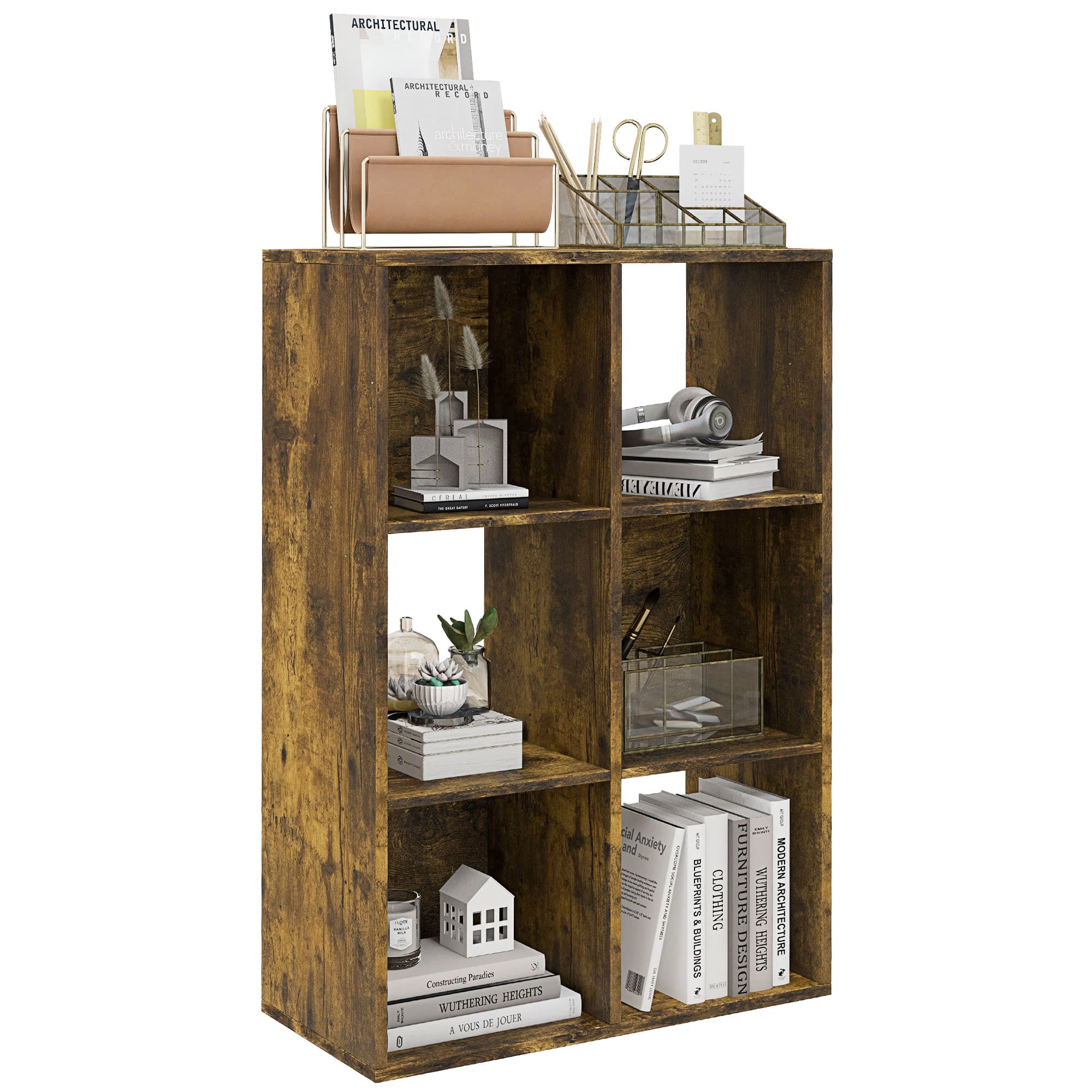 Versatile Six-Cube Storage in a Warm Rustic Brown - Rustic Brown