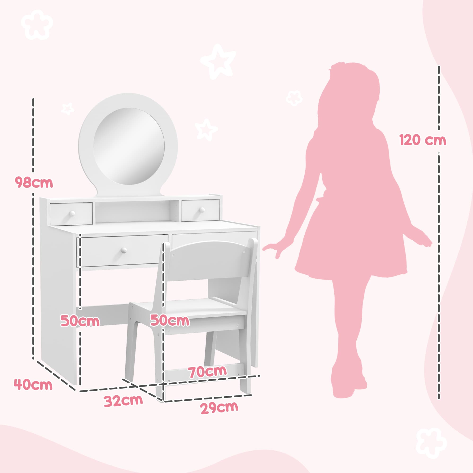 A kids' vanity table and matching chair set with a round mirror - image 5