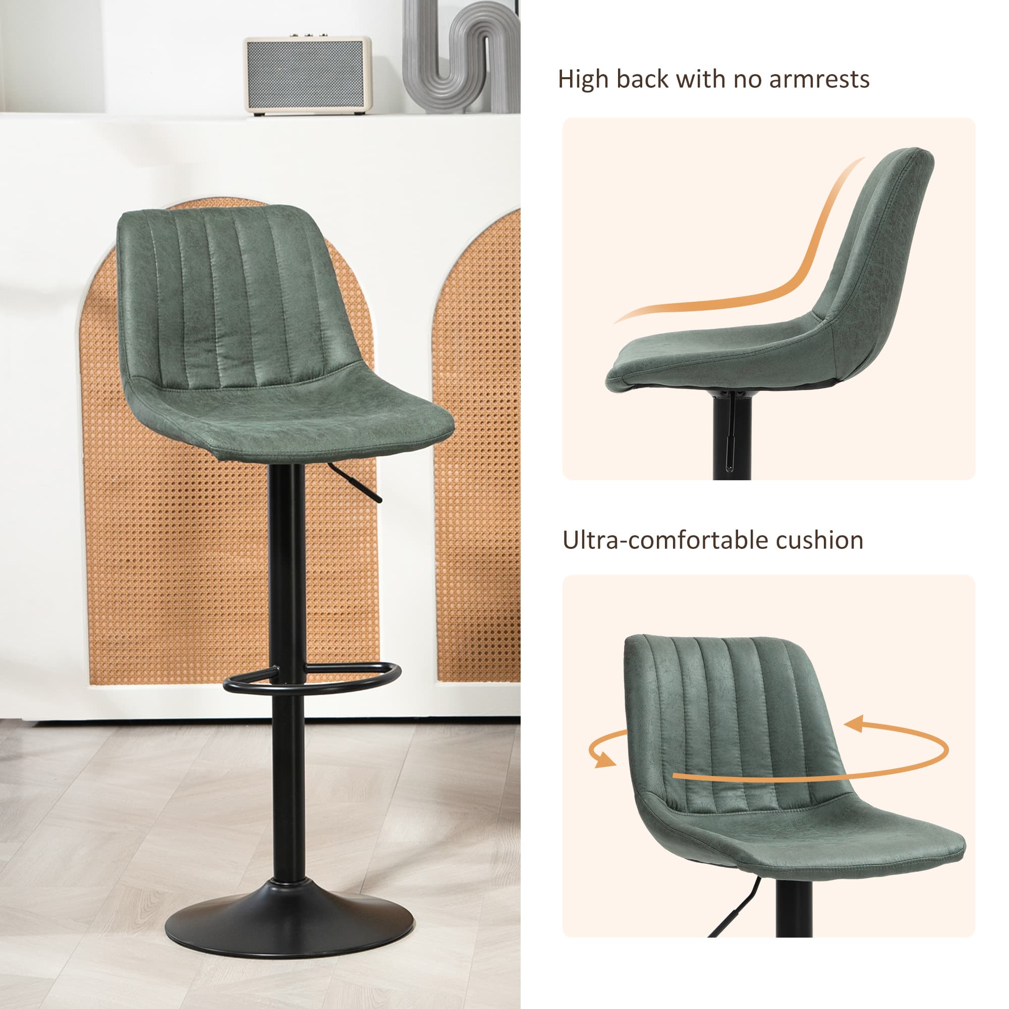 Retro Tub Bar Stools in Green Microfibre – Set of 2 - image 2