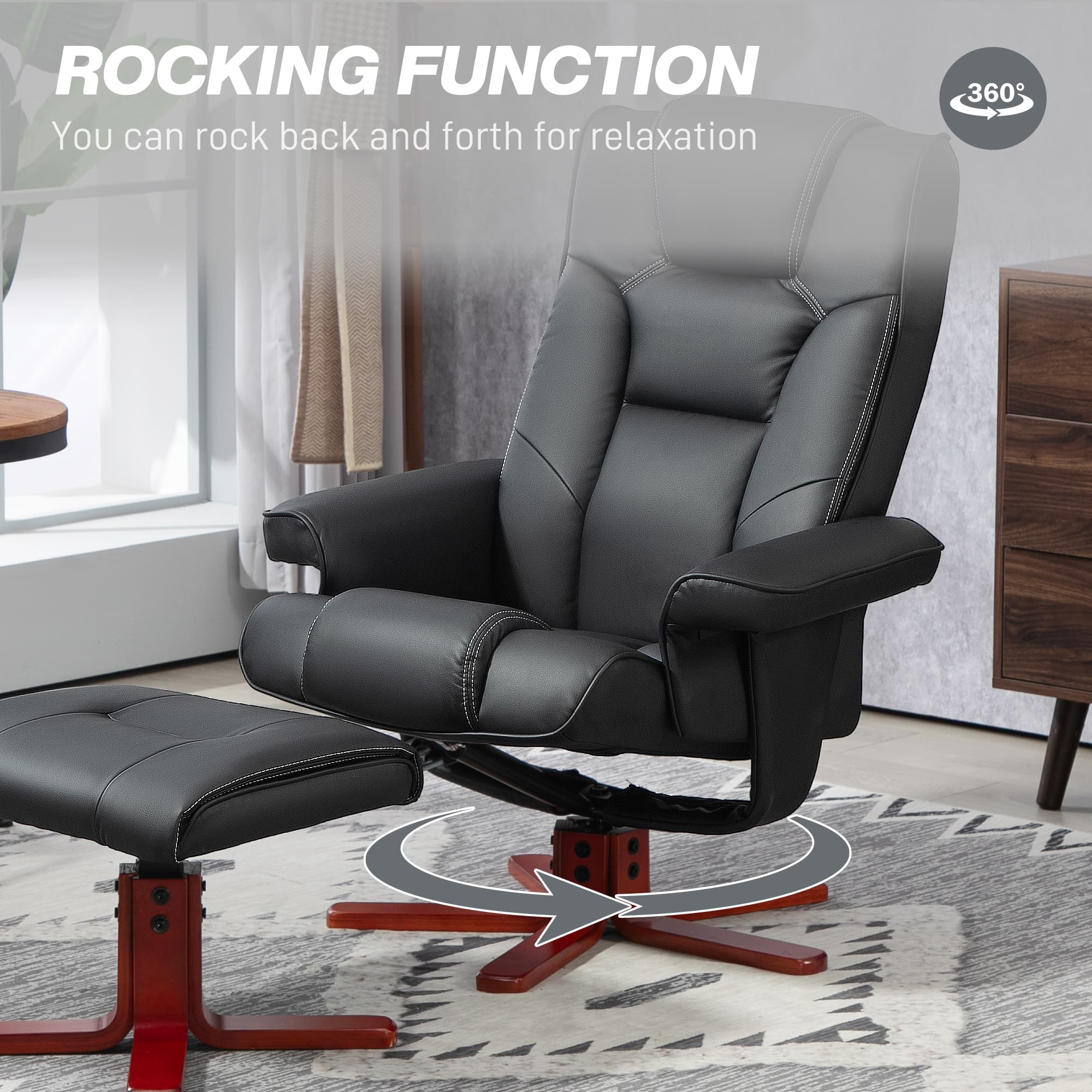 Manual Recliner Chair and Footstool in Black Faux Leather - image 6