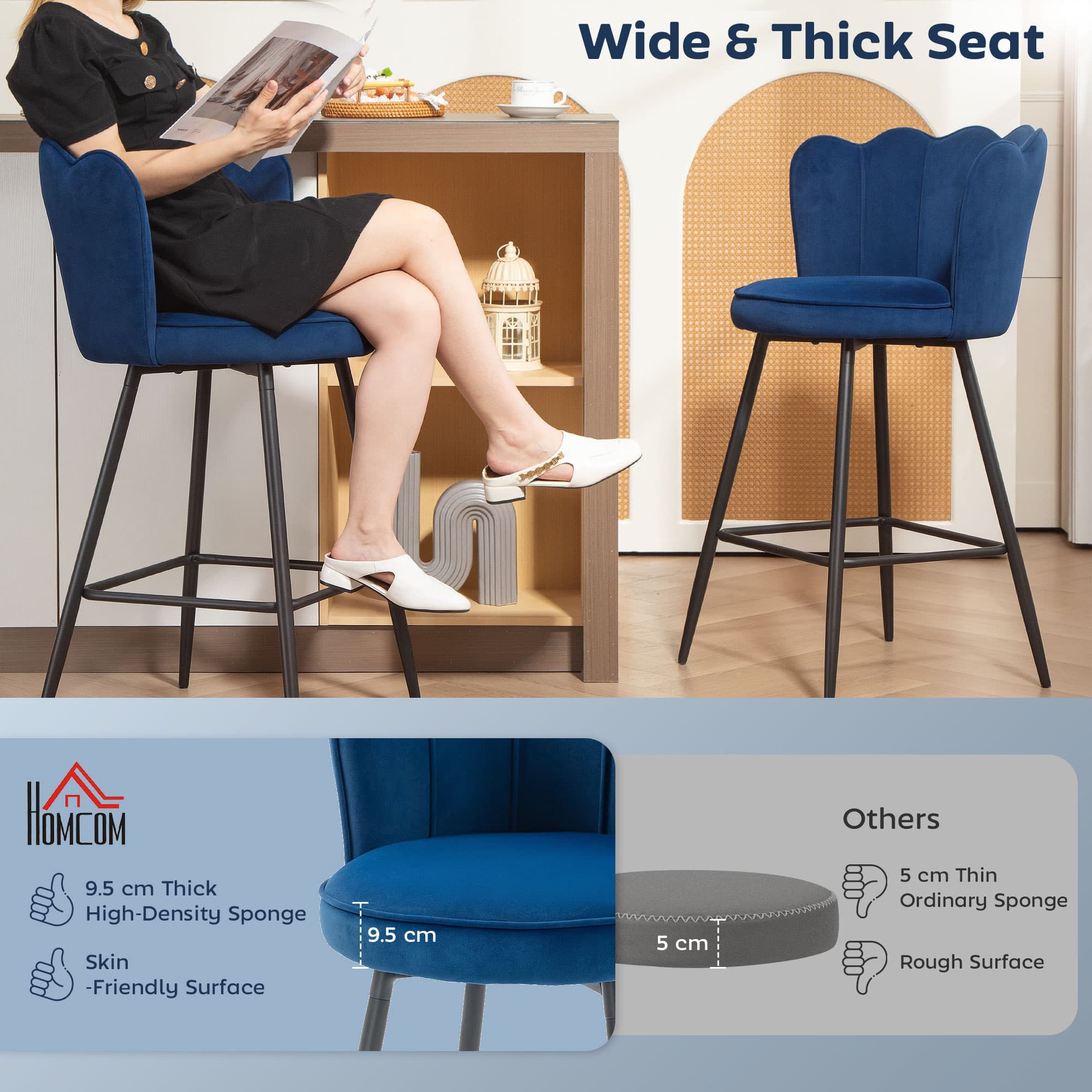 Transform Your Kitchen with Dark Blue Velvet Lotus Bar Stools - image 3