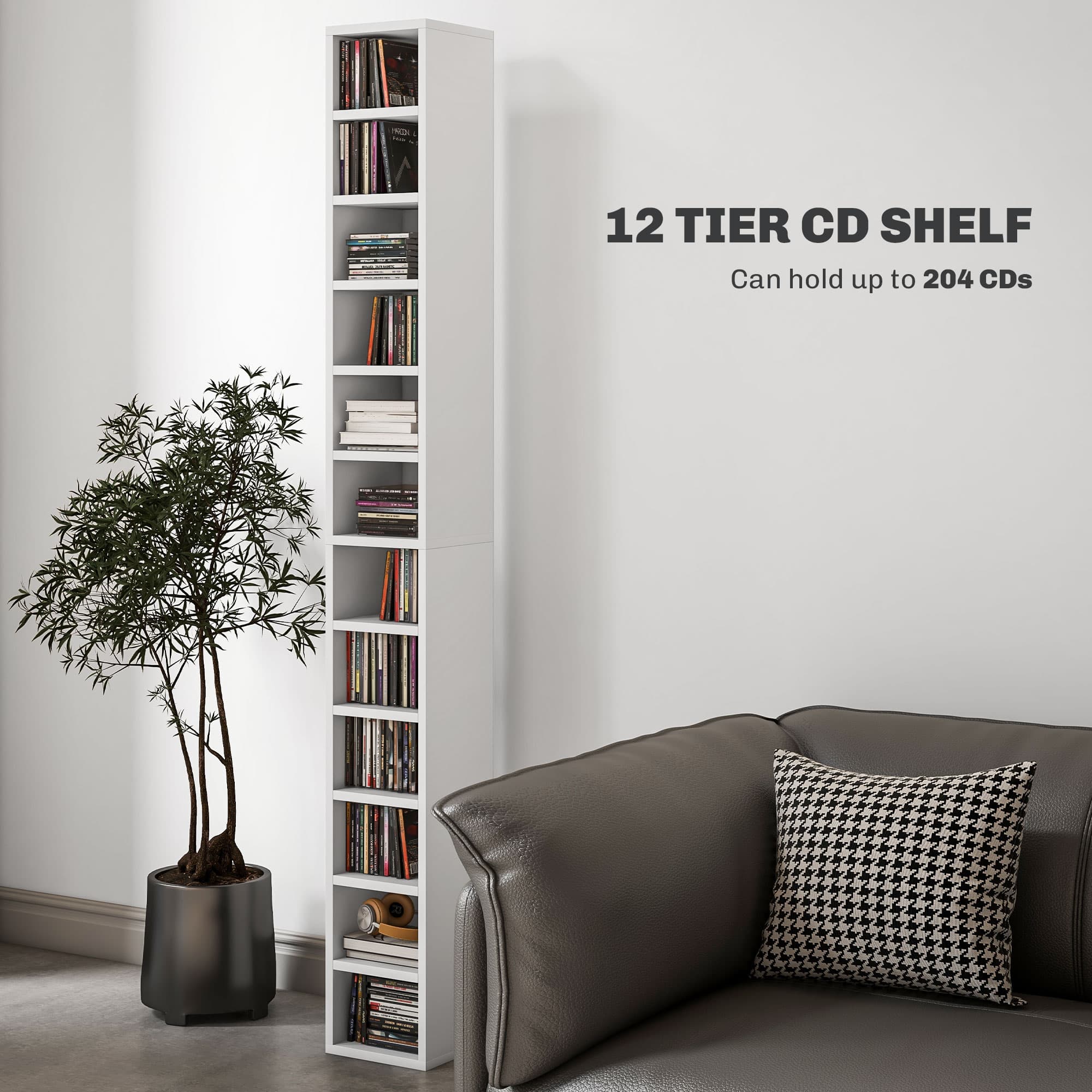 White Tall CD Tower — 204-Disc 12-Tier Media Storage - image 1