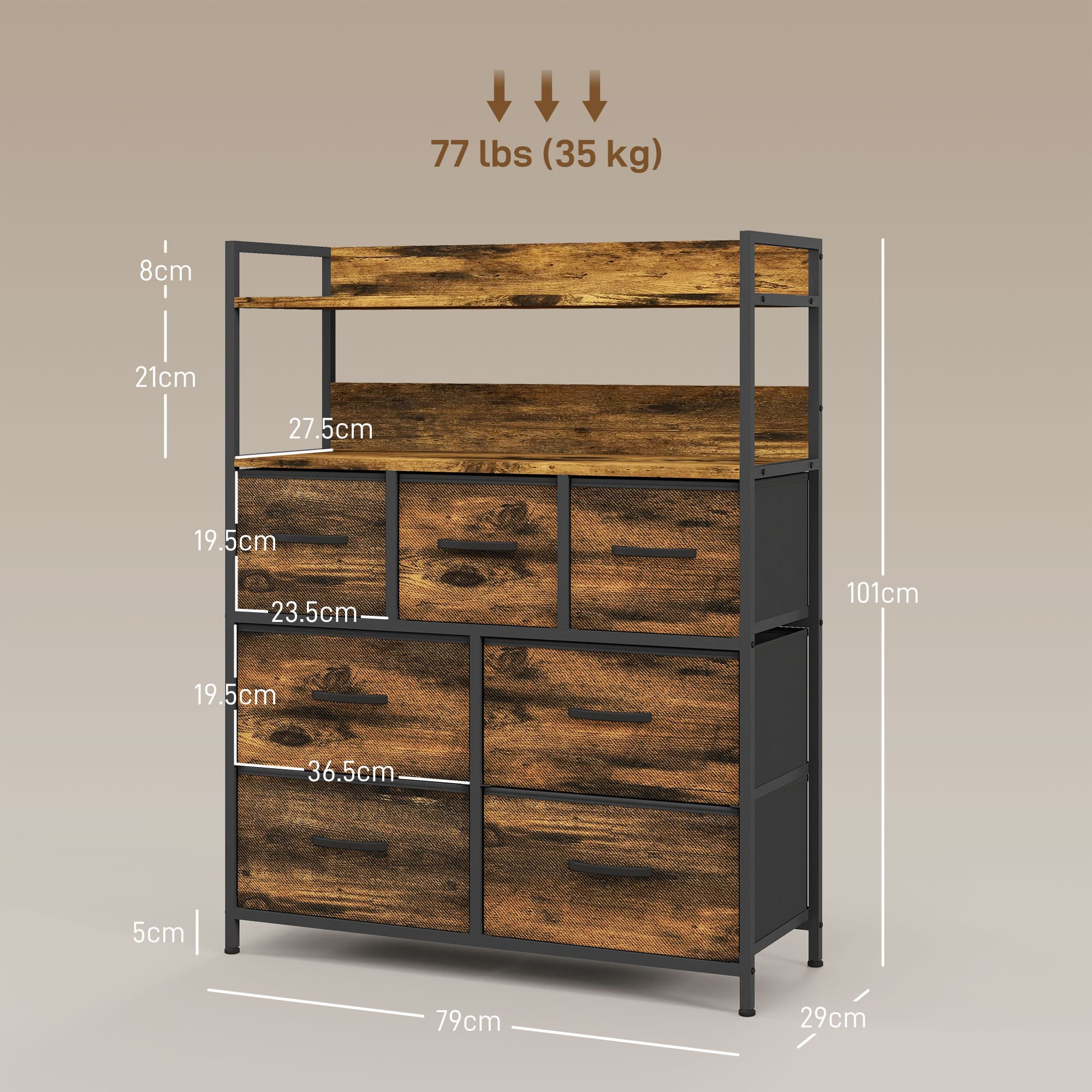 Industrial-Style Storage Chest with Seven Fabric Drawers - image 4