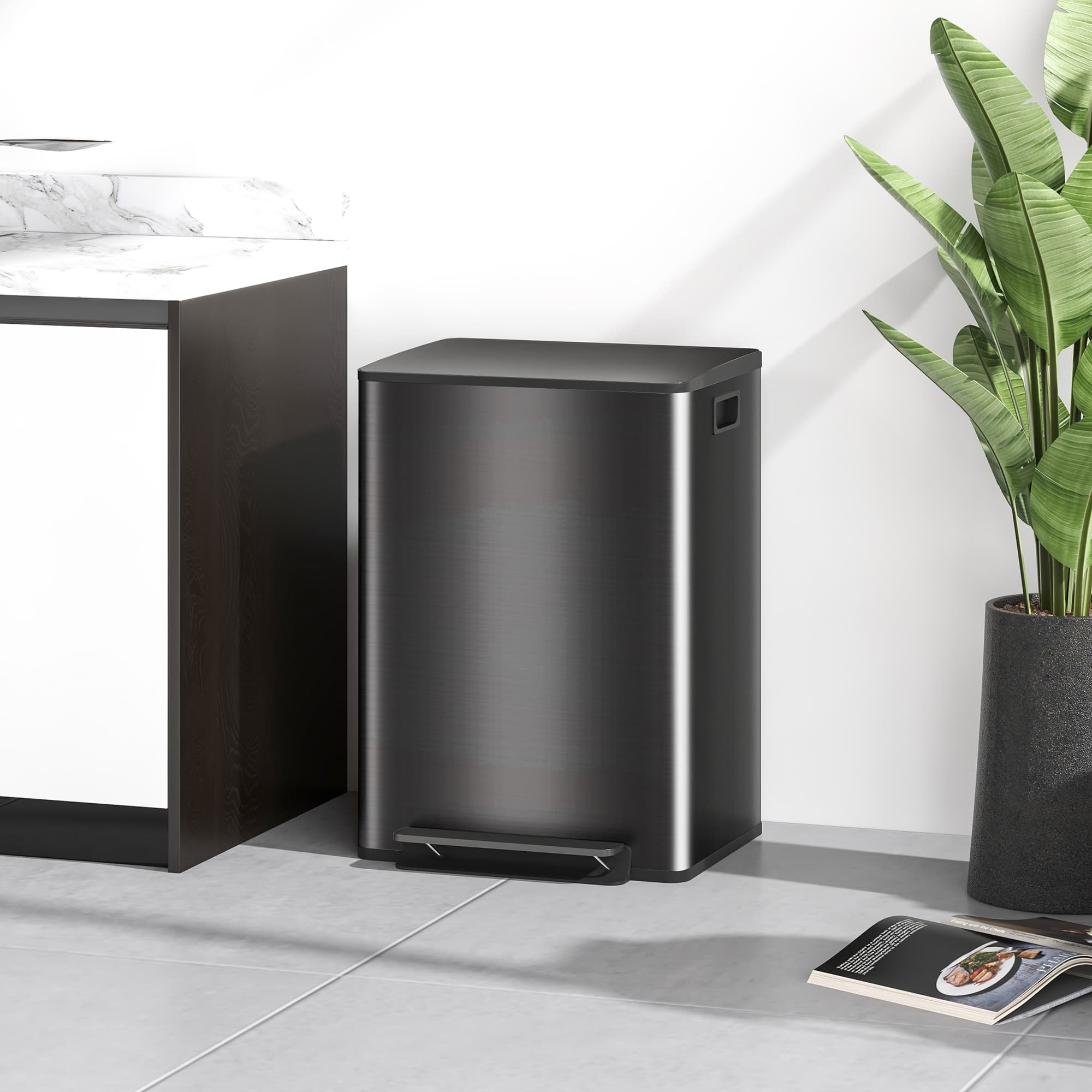 60L Dual Compartment Kitchen Pedal Bin – Black Steel - image 4