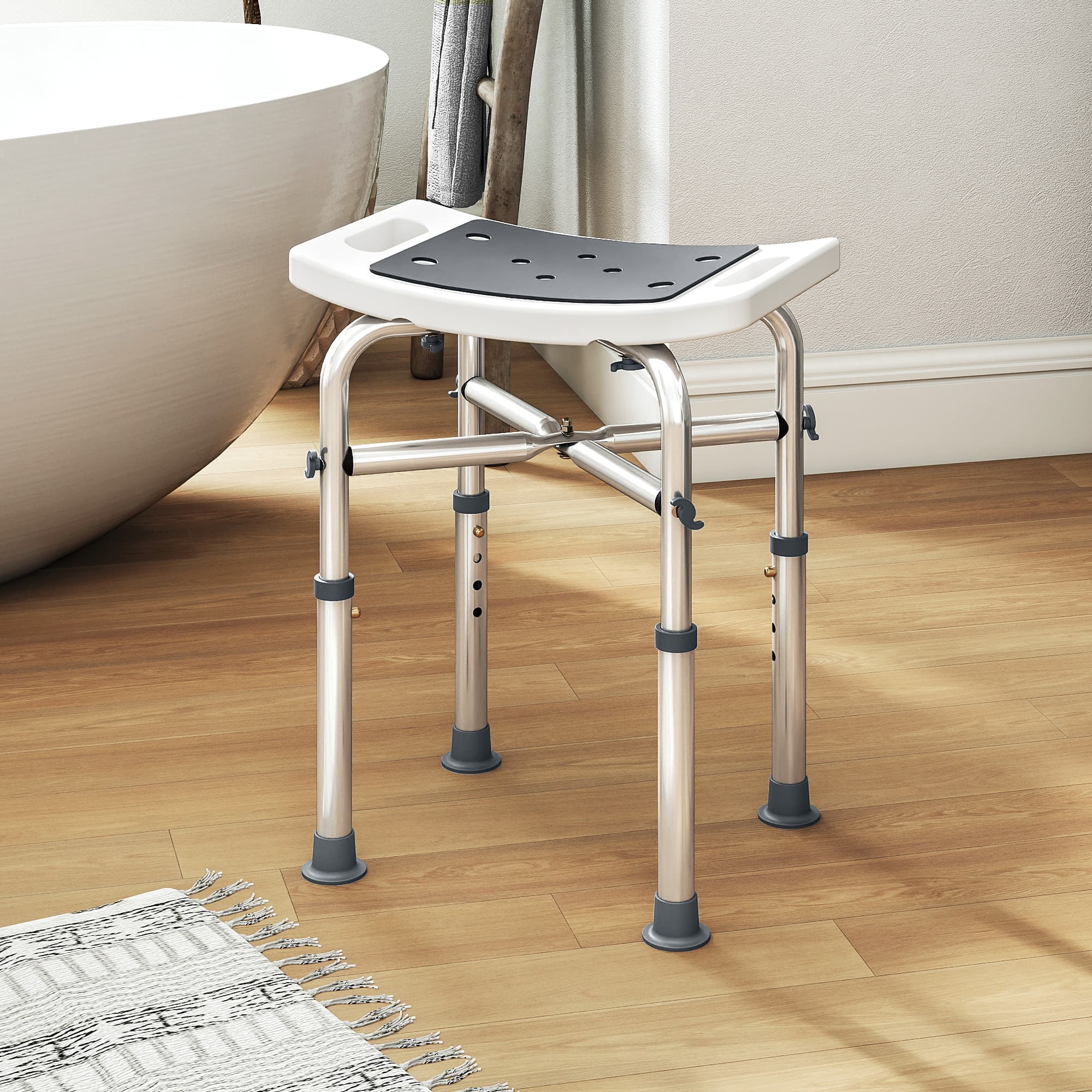 Adjustable shower stool with padded grey seat - image 10