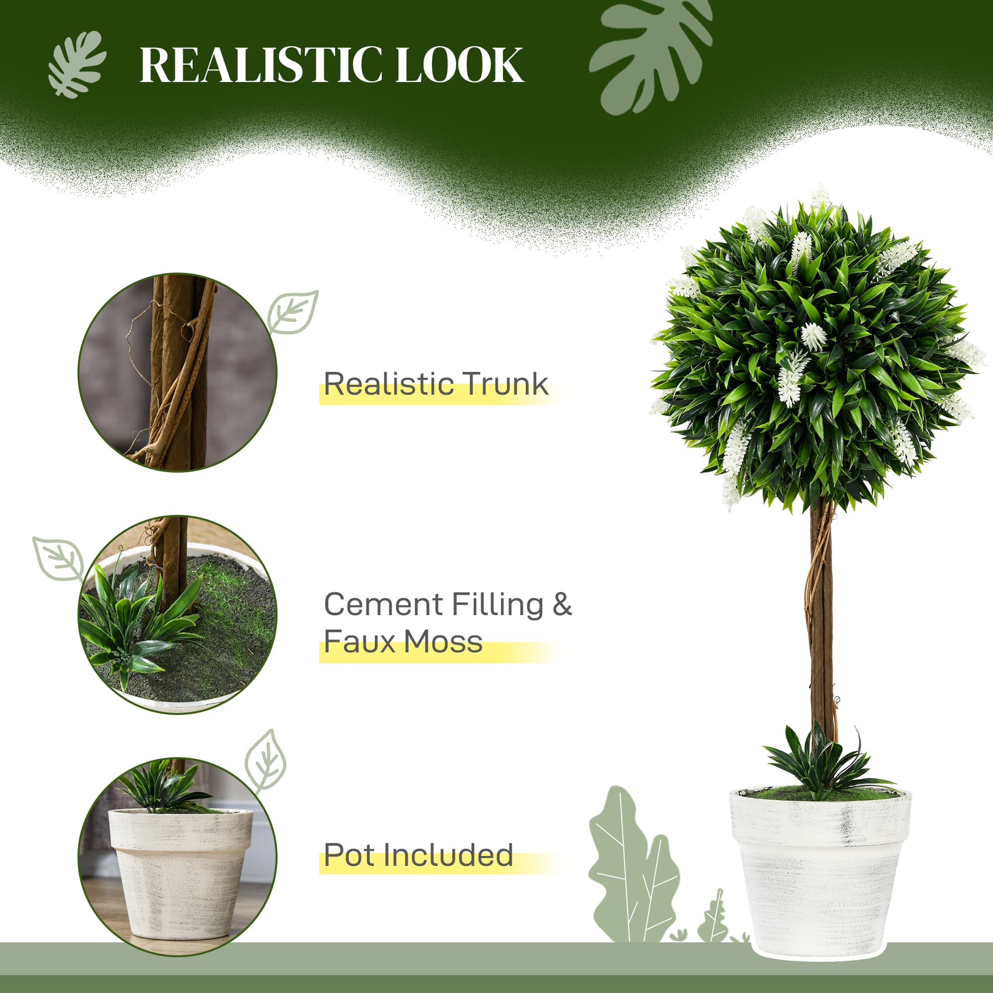 Artificial Topiary Ball Trees with White Flowers - Set of 2 - image 2
