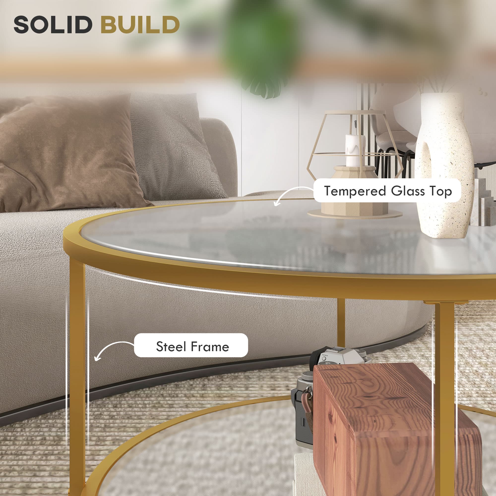 Elevate Your Space With This 2-Tier Gold Glass Coffee Table - image 5