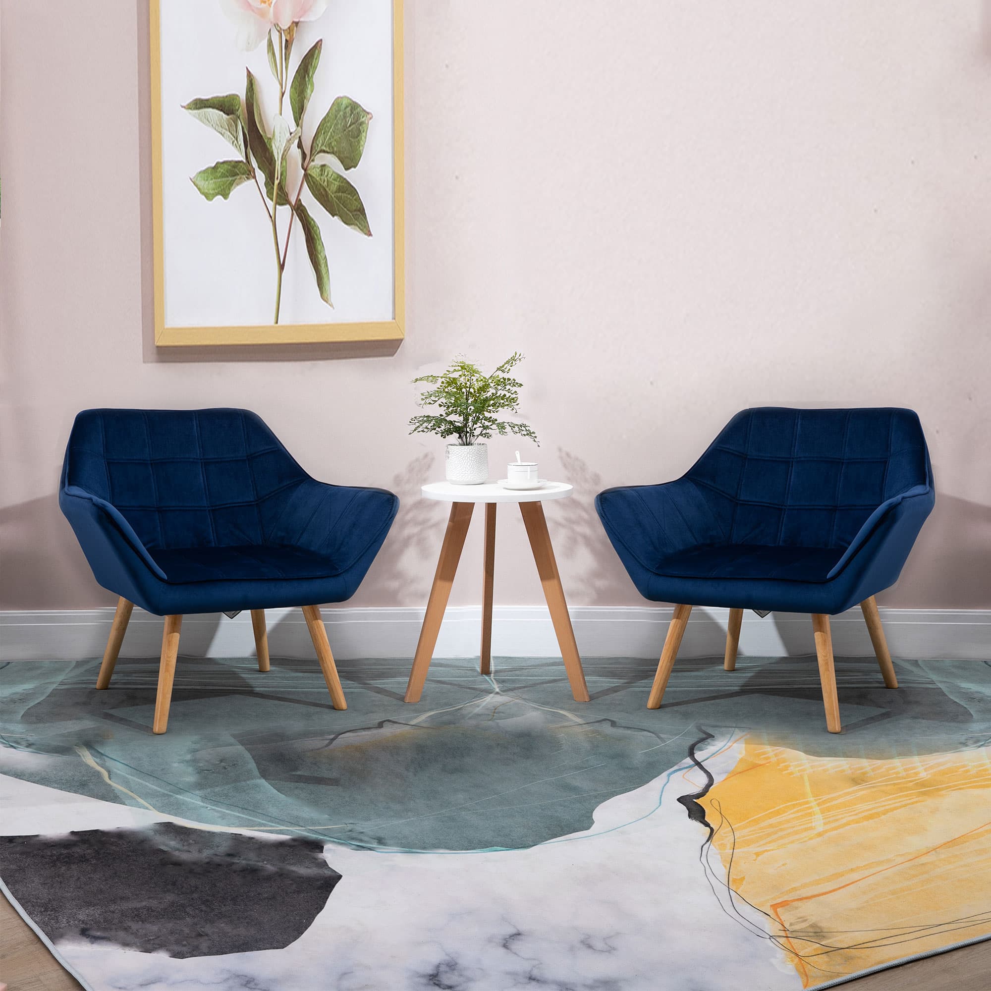 Blue Velvet Accent Chairs With Quilted Seat – Set of 2 - image 1