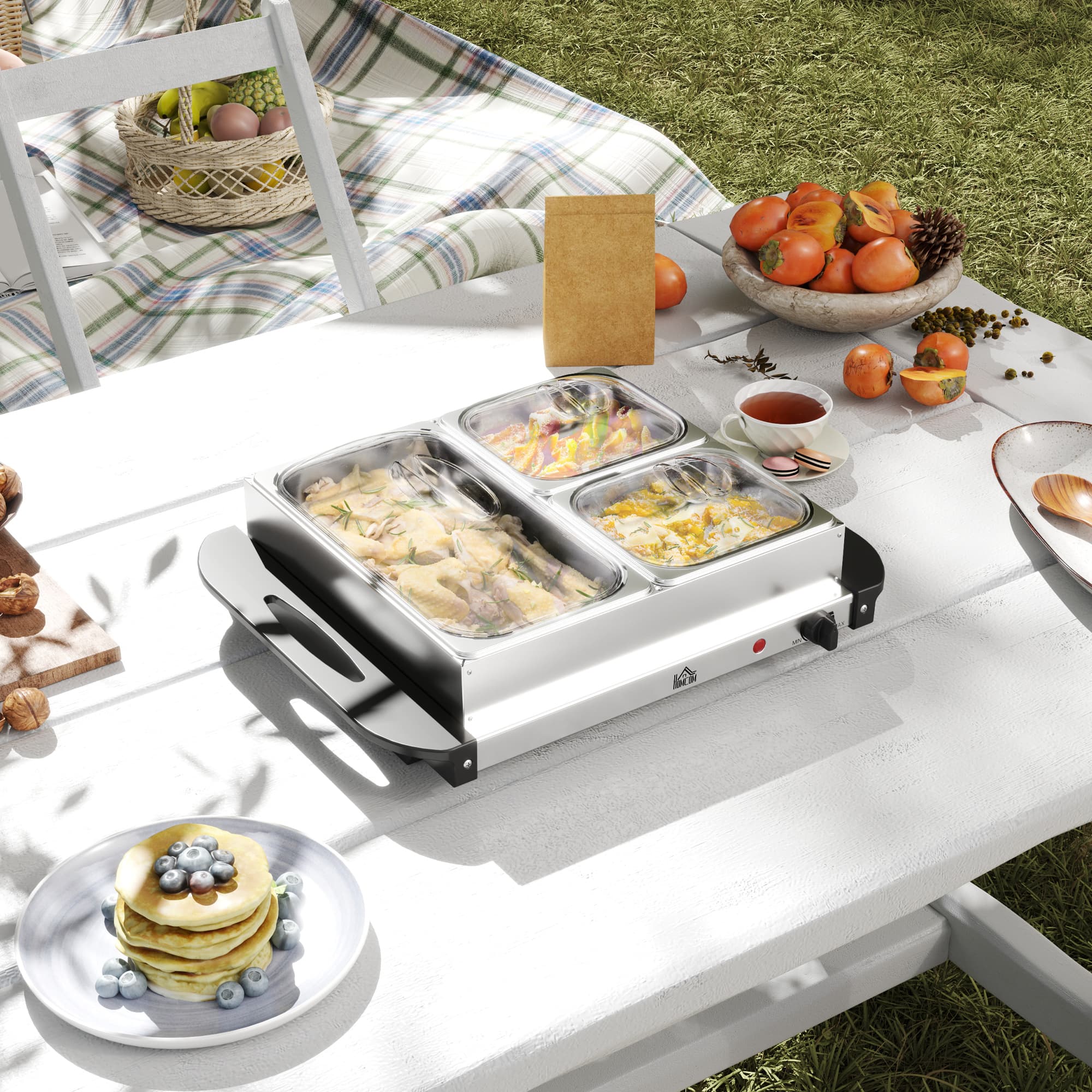 3-Section Electric Food Warmer with Clear Lids and Temperature Control - image 8
