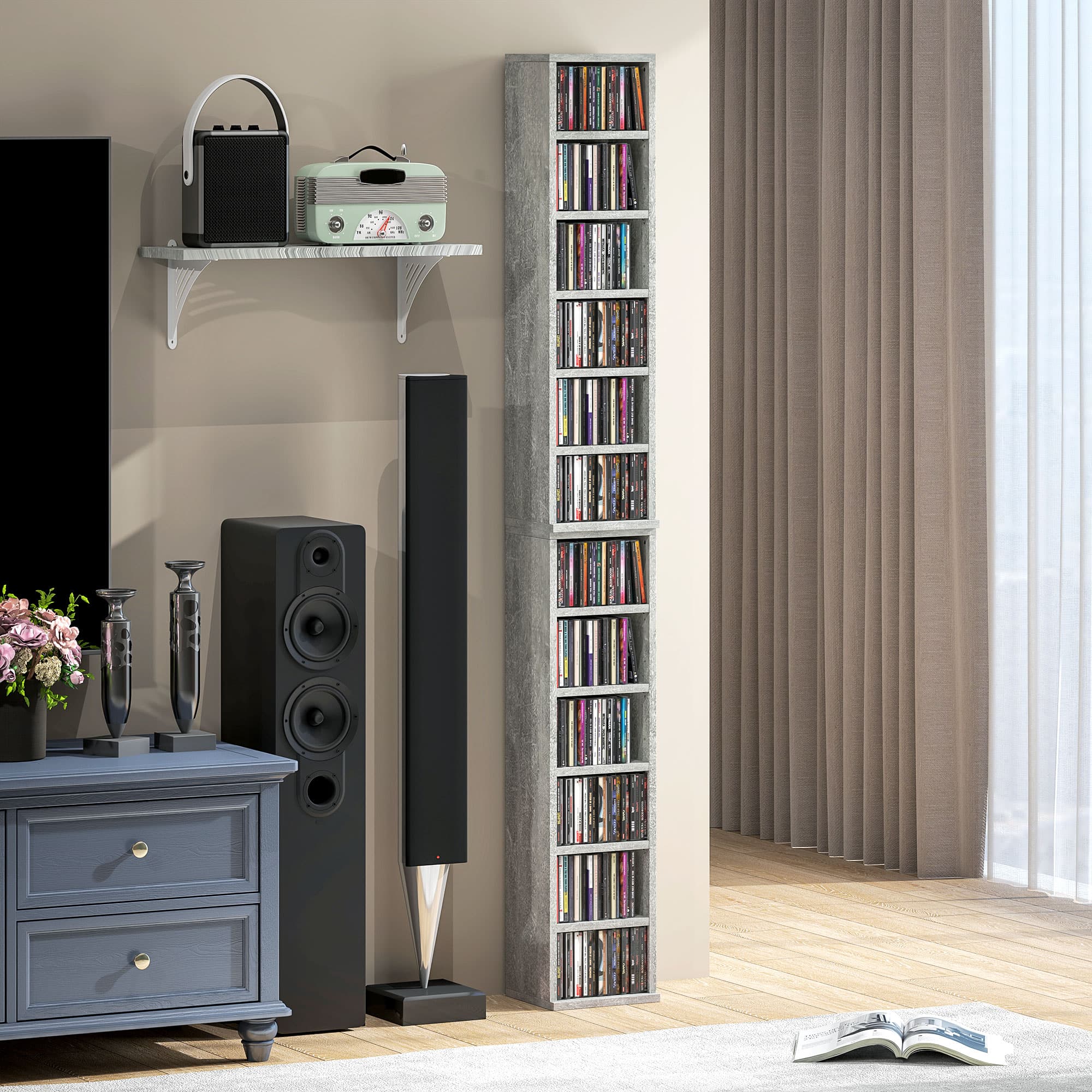 Twin CD Tower Storage Units with 6 Shelves Each, Cement Grey - image 6