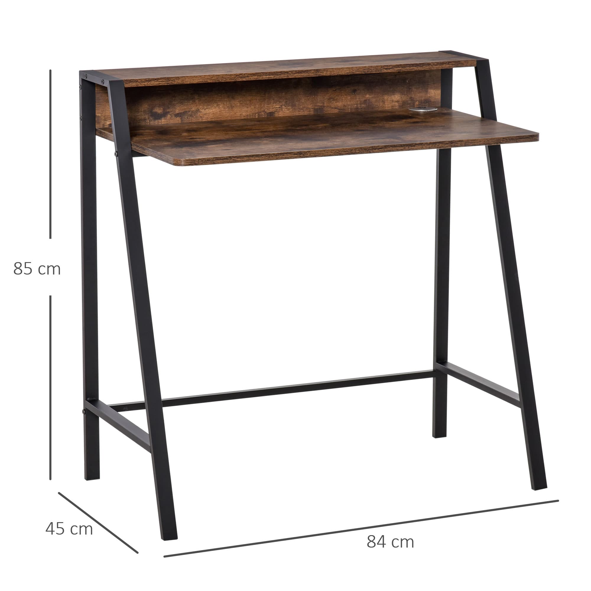 Industrial Writing Desk with Back Shelf – Rustic Brown - image 1