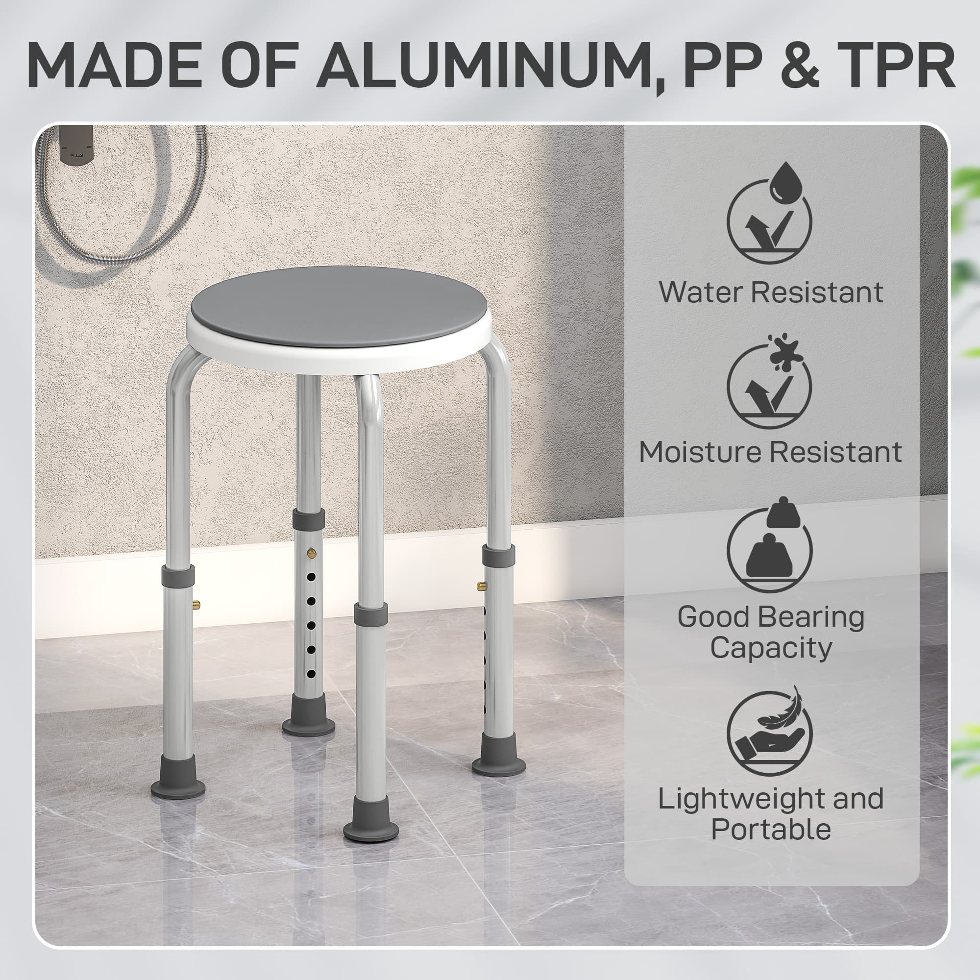 Height-Adjustable Shower Stool With 360° Rotating Seat - image 1