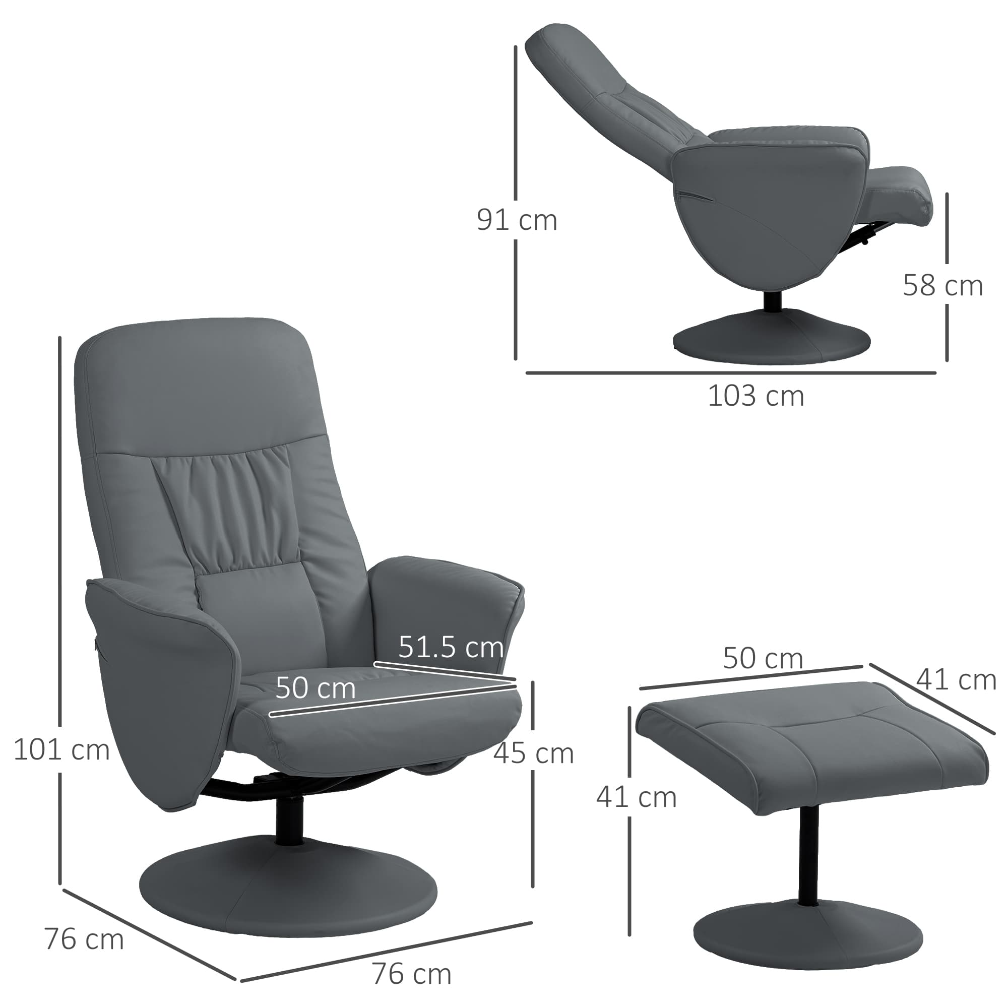 Grey Swivel Recliner Armchair and Matching Footstool in Faux Leather - image 1