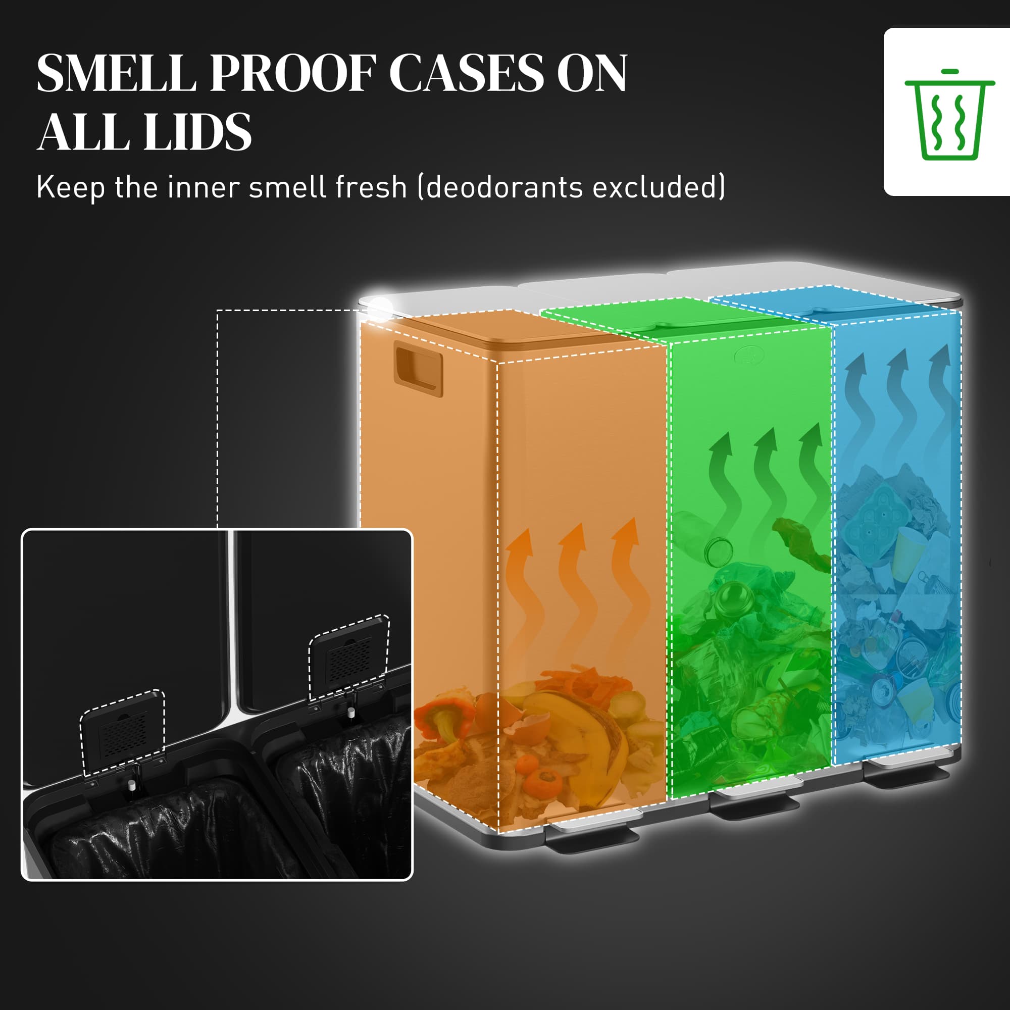 Triple Pedal Bin for Kitchen Waste Sorting, 45 L Total - image 1