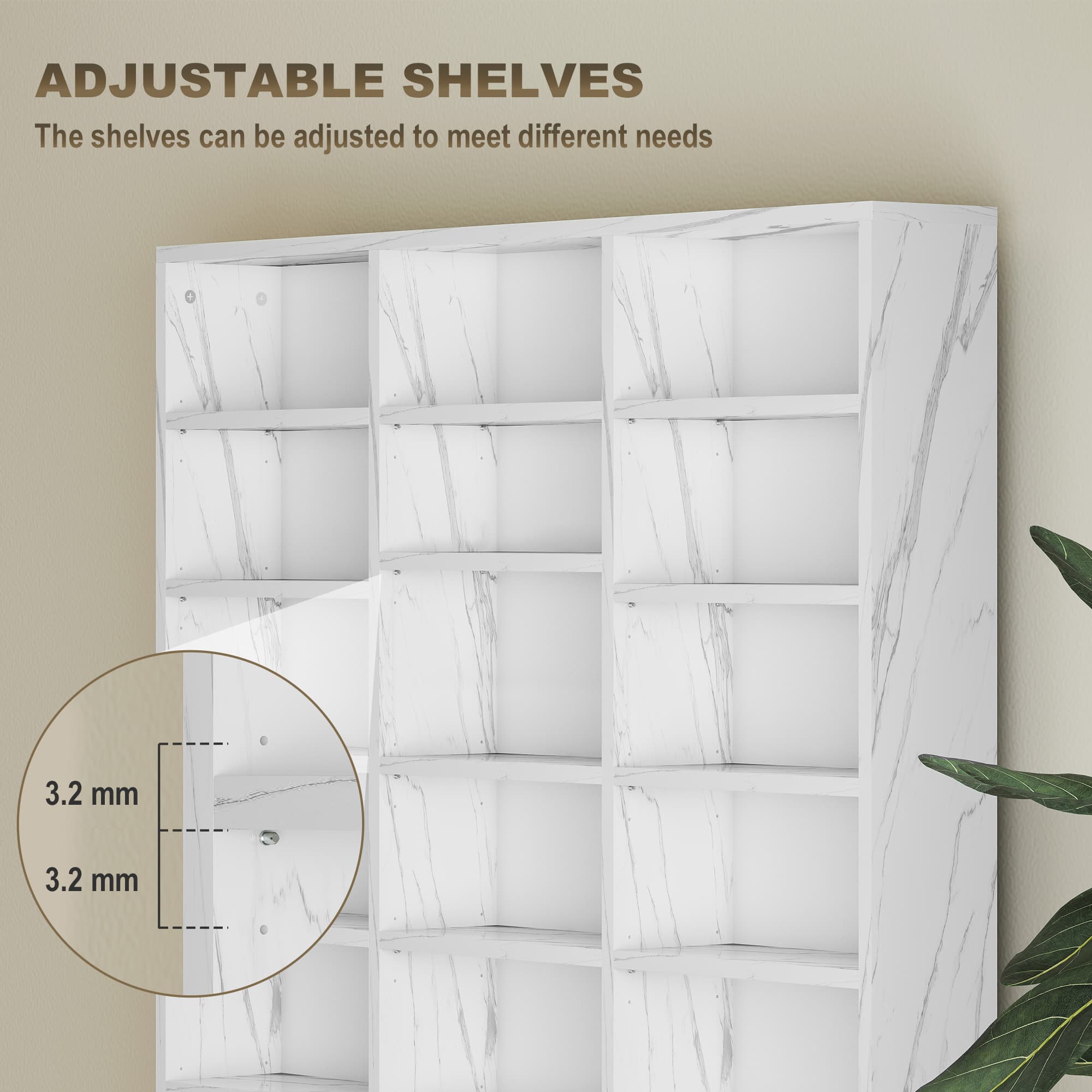 Three-Column Media Storage Unit in White Marble Effect - image 1