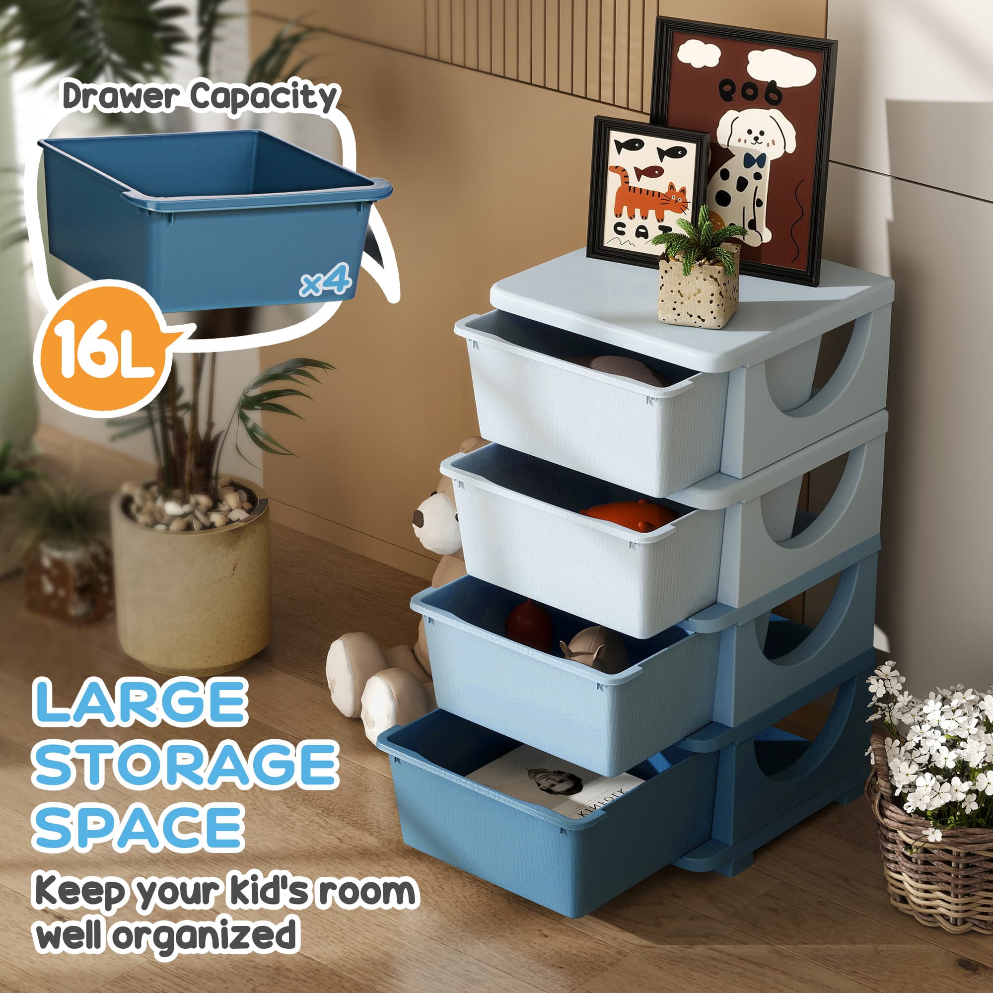 Four-Drawer Kids Storage Tower in Graduated Blue - image 2