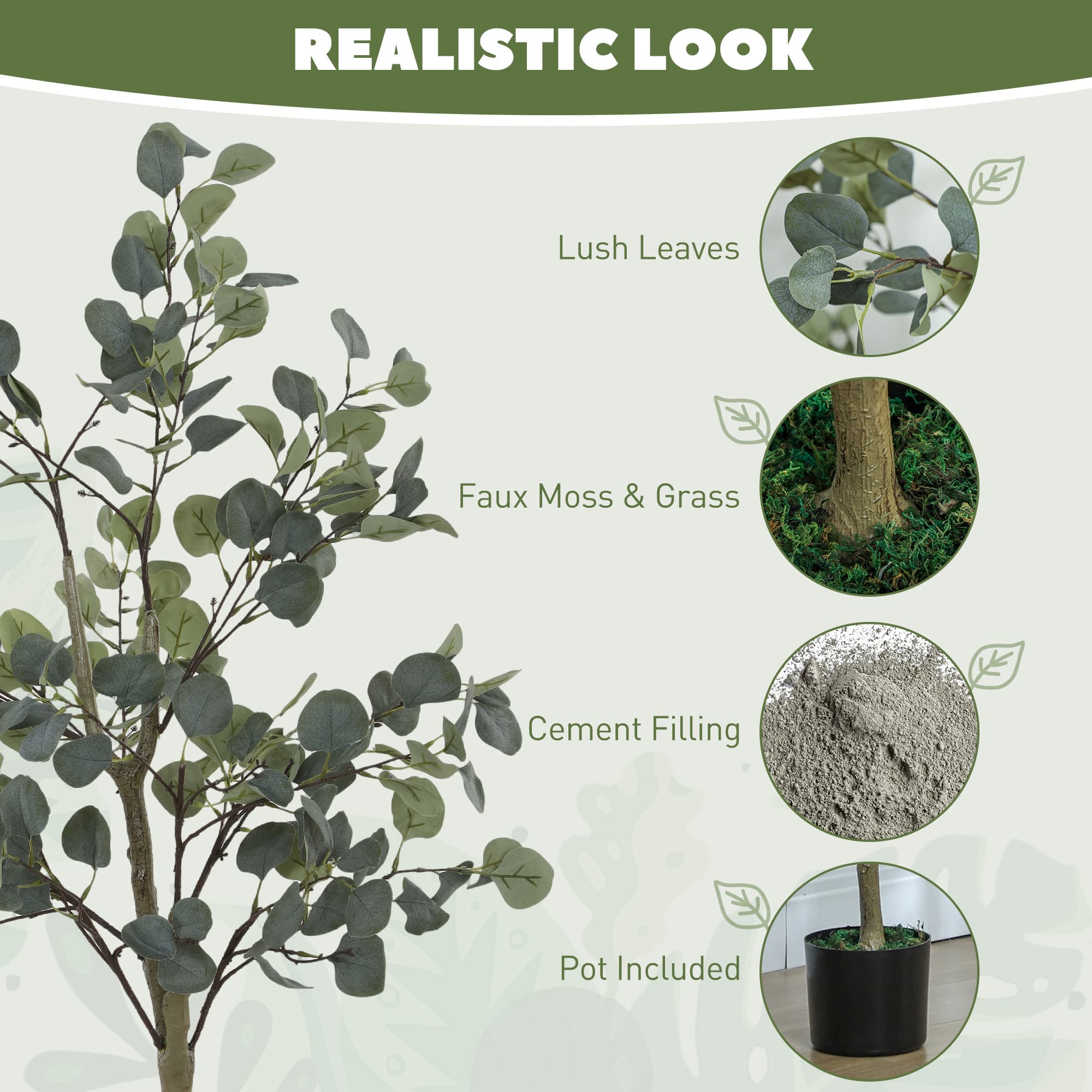 Set of 2 Artificial Silver Dollar Eucalyptus Trees in Black Pots - image 4