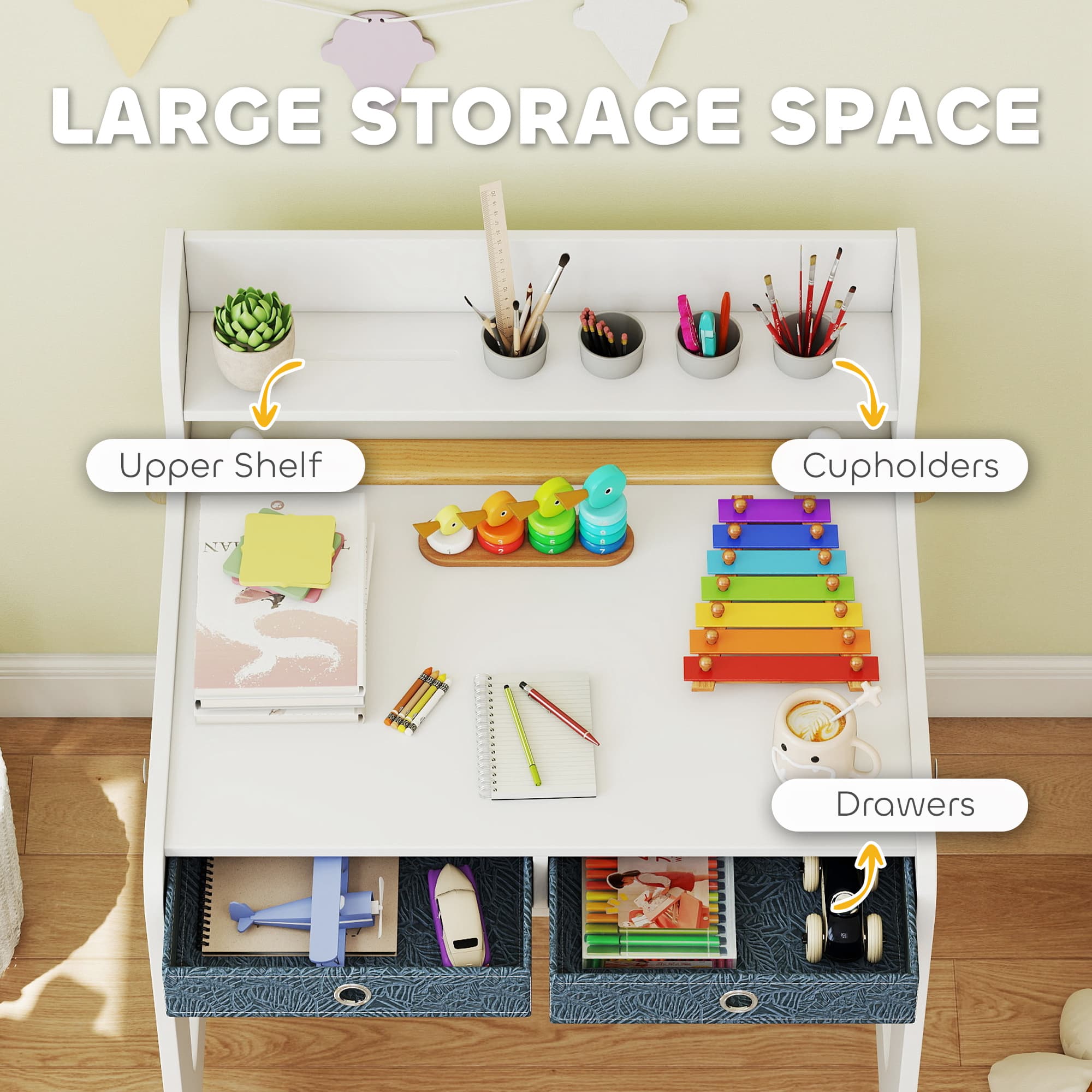 White children's art desk with chair and storage - image 9