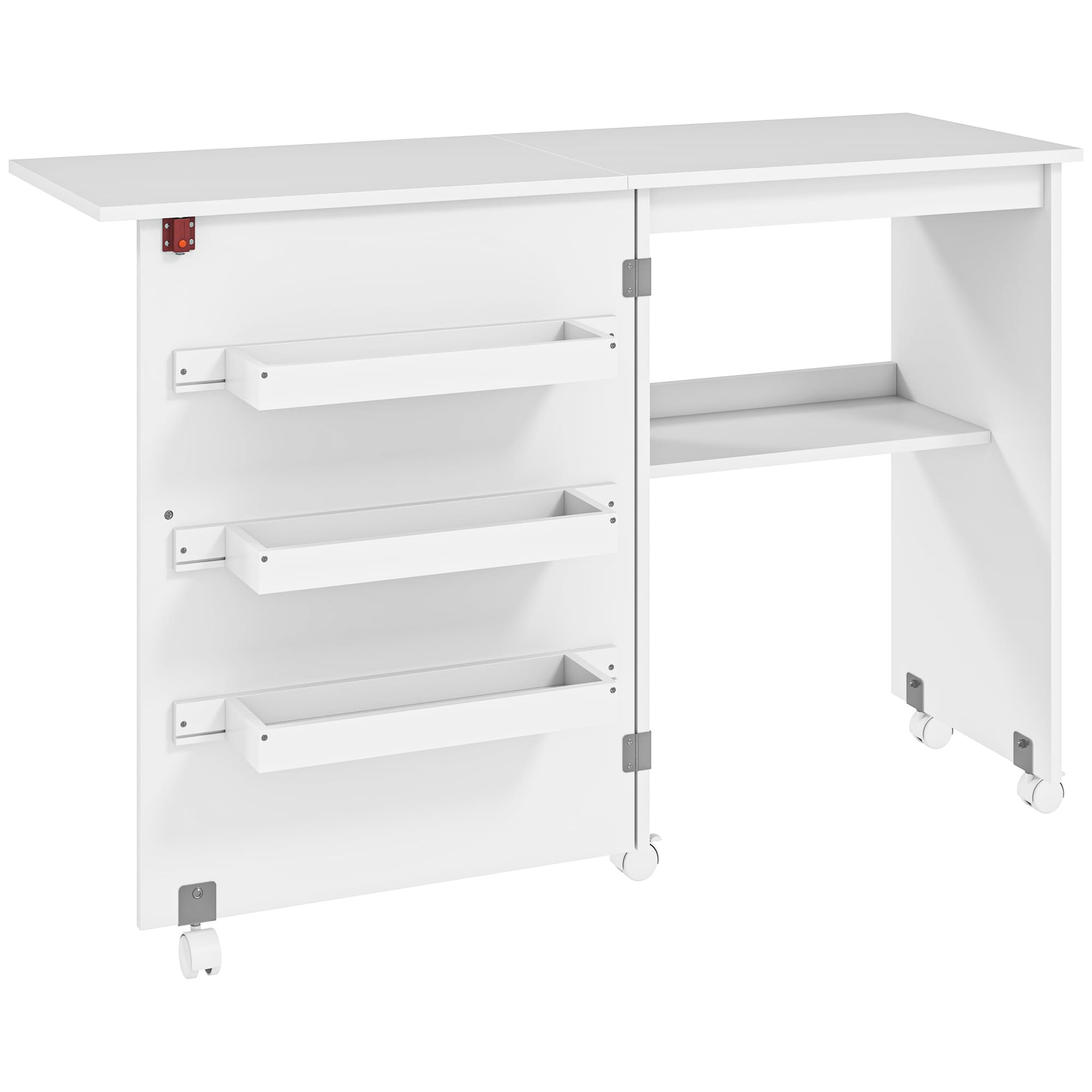 Folding Craft and Sewing Table with Drop Leaf and Wheels