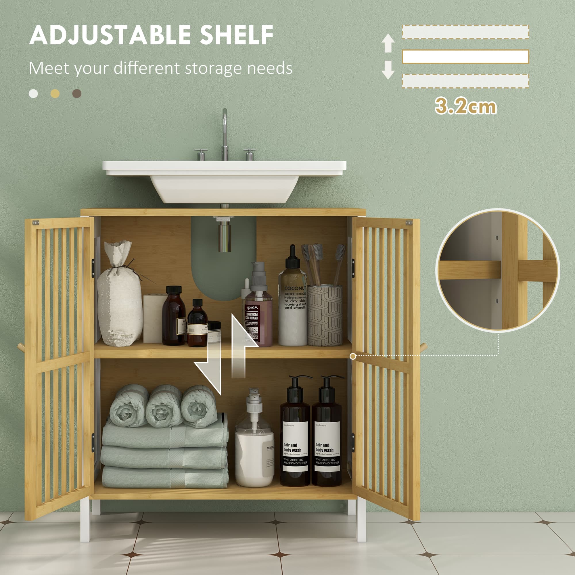 White bamboo-blend under sink cabinet - image 8