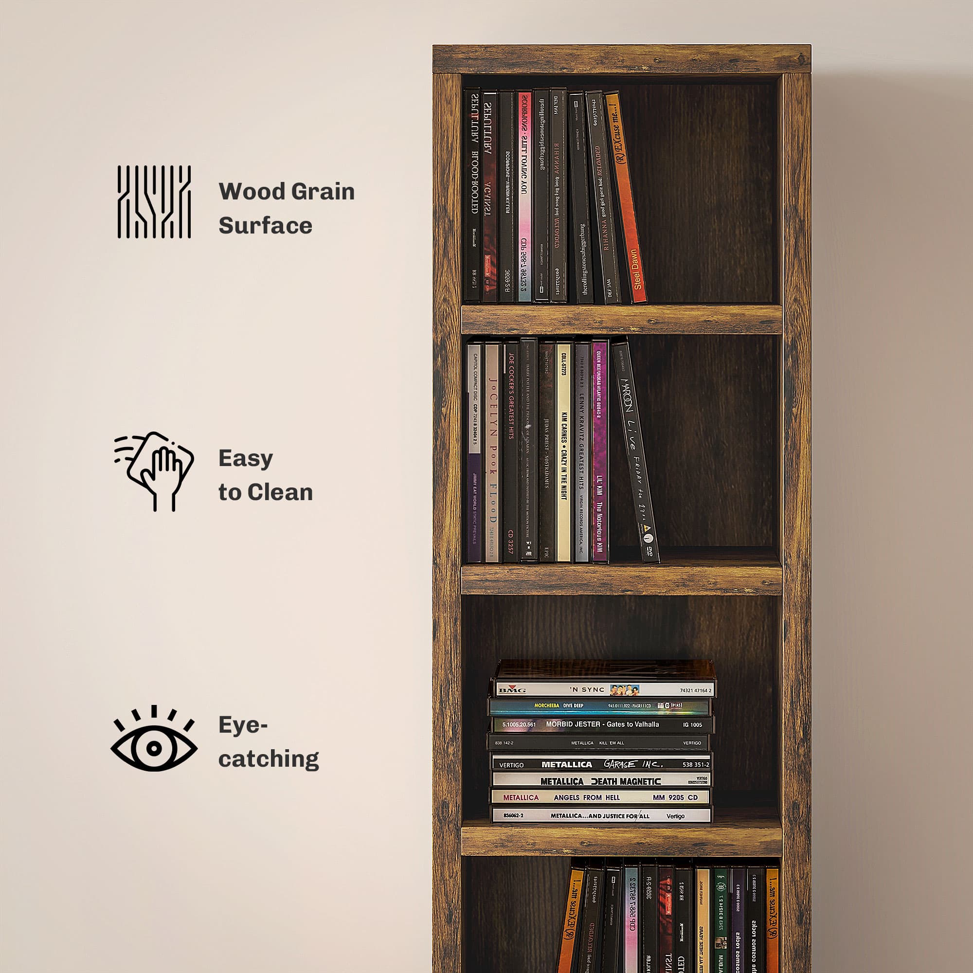 Organise Up to 204 CDs in a Slim Rustic Storage Tower - image 3