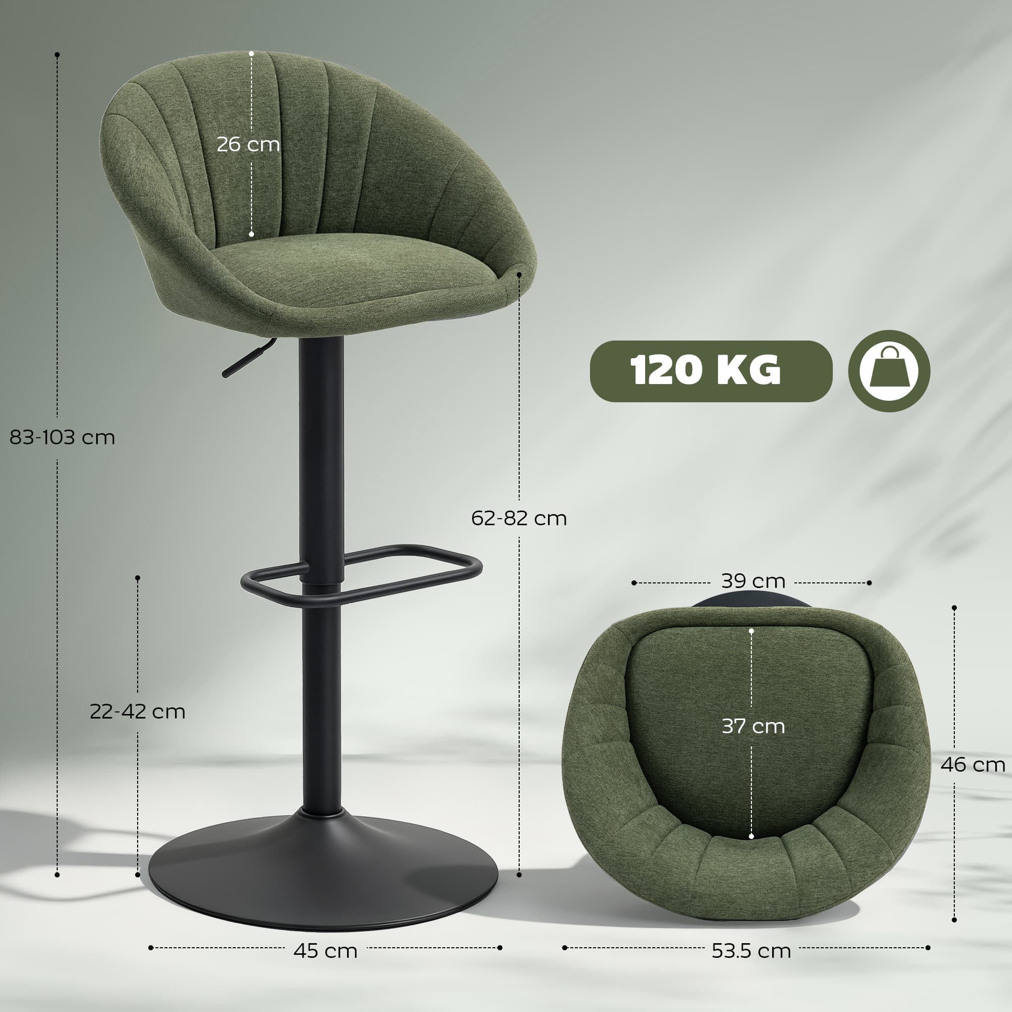 Effortless Comfort: Dark Green Adjustable Tub Bar Stools - image 4