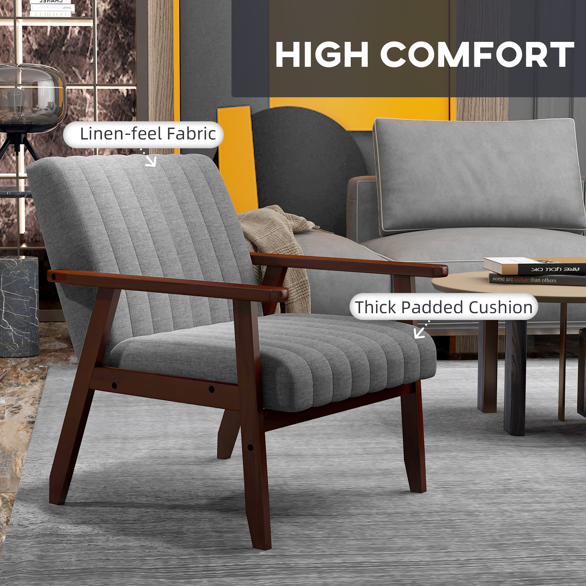 Mid-Century Accent Chair with Wooden Frame — Light Grey - image 4
