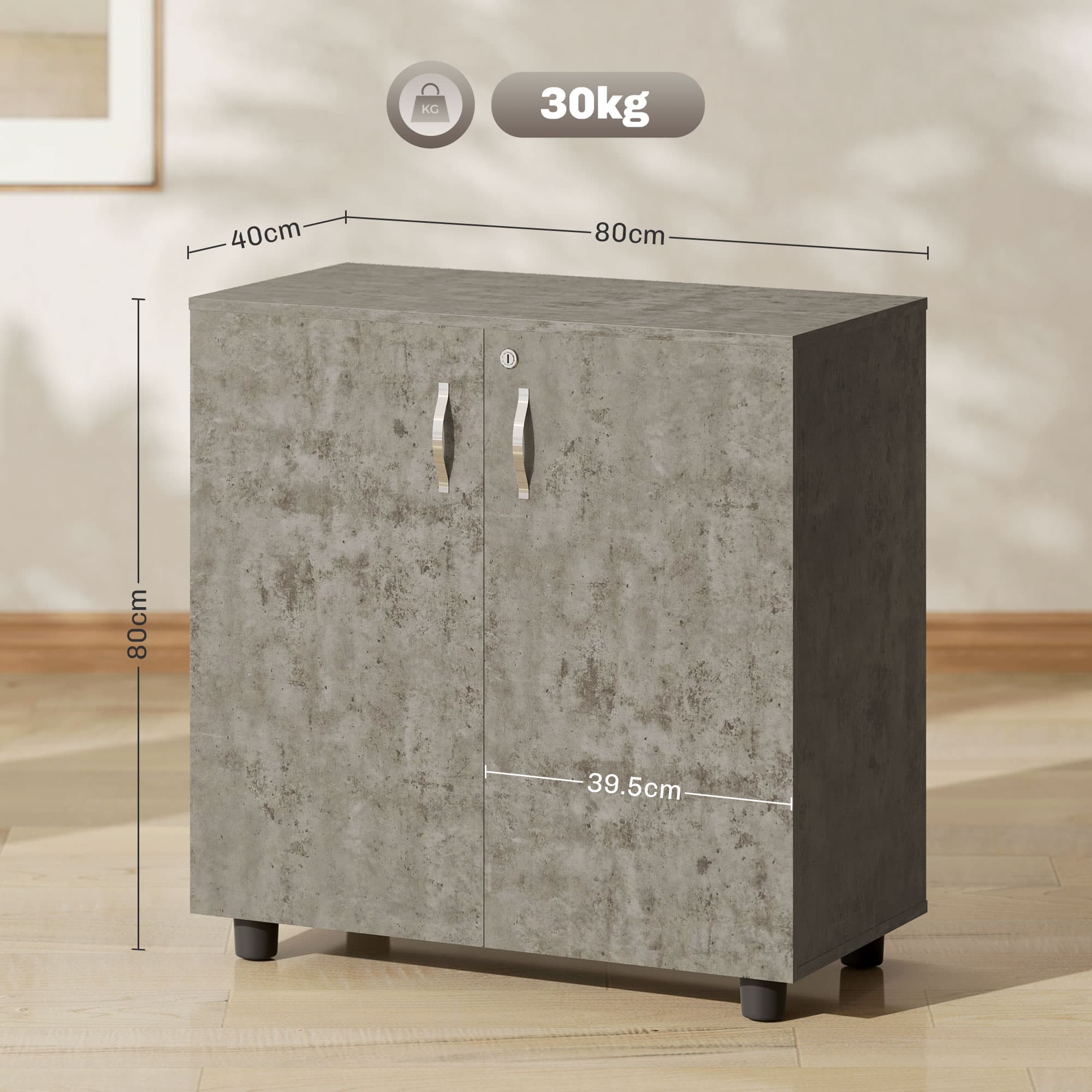 Two-Door Locking Office Cabinet with Flat-Top Printer Stand - image 3