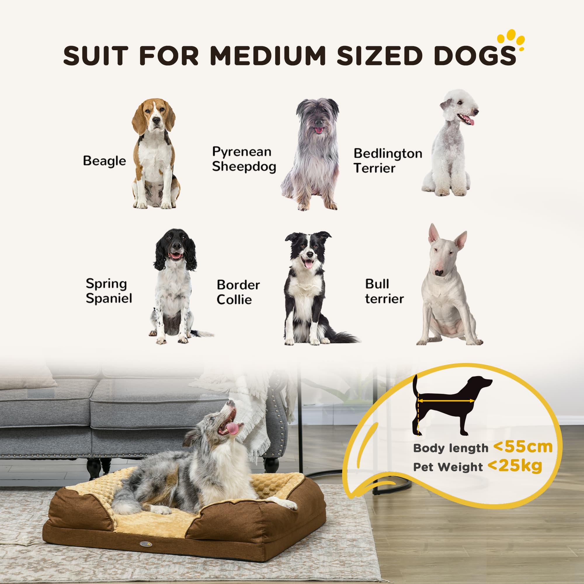 PawHut Calming Bolster Dog Bed for Medium Dogs (90cm, Brown) - image 1