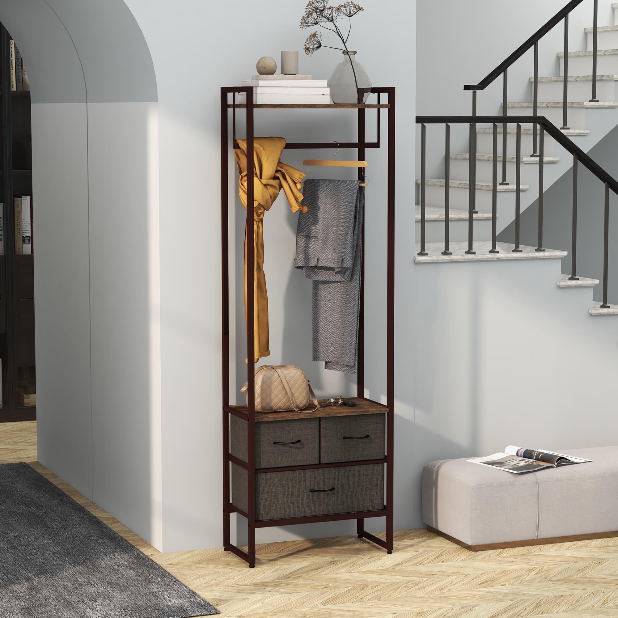 Freestanding Clothes Rail with Storage Drawers and Shelf - image 4