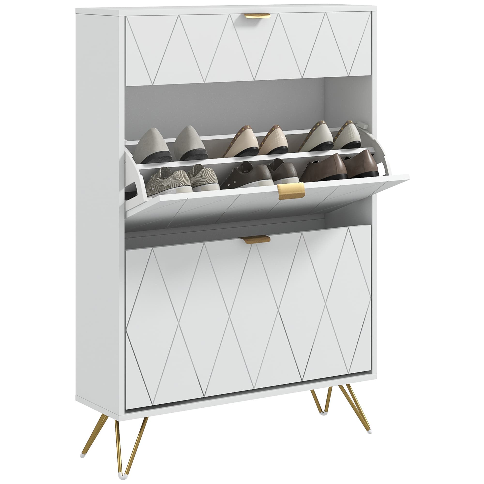 Slim White Shoe Cabinet — Holds 12 Pairs in a Hallway Footprint - White