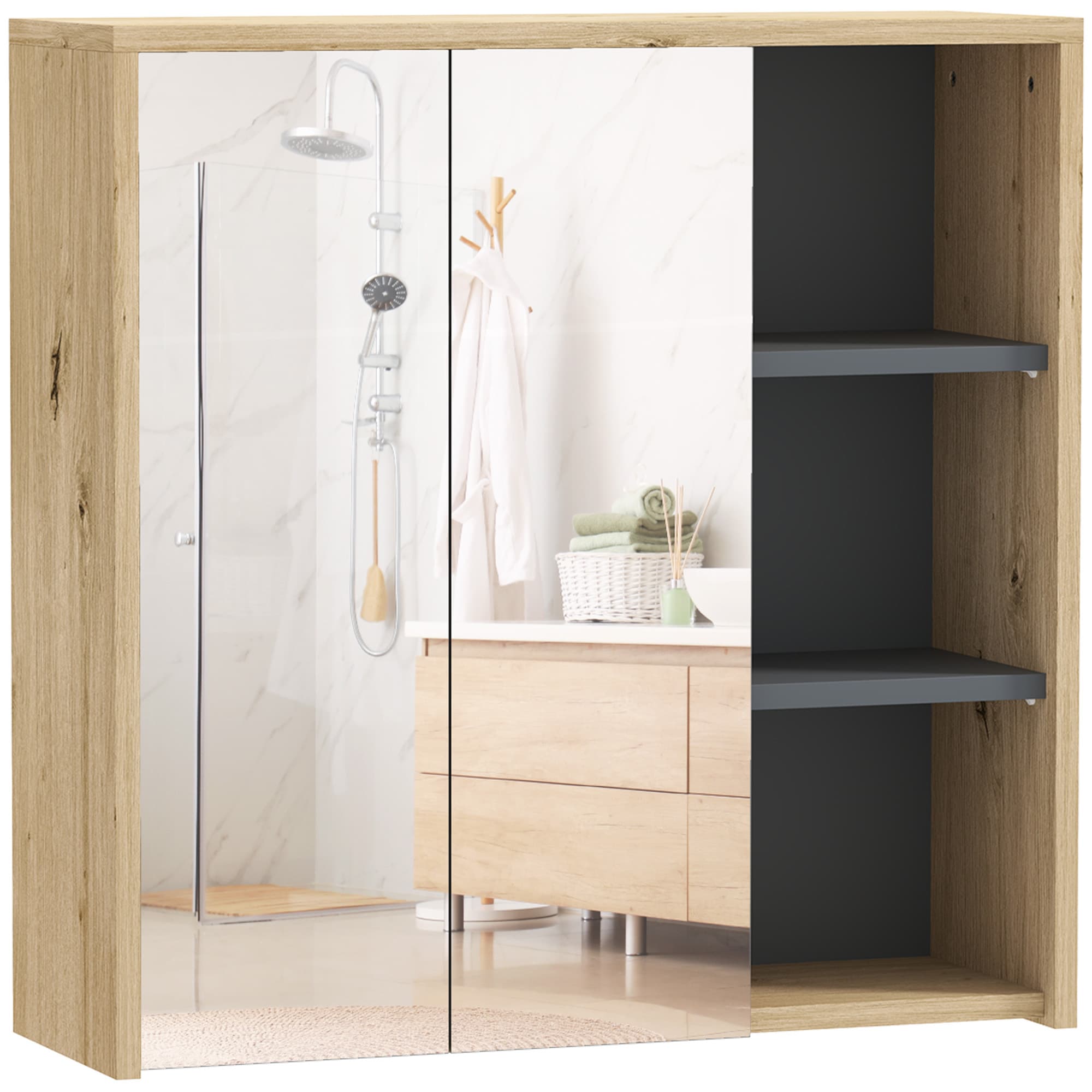 Transform Your Bathroom with this Natural Wood-Effect Mirror Cabinet - Natural wood finish