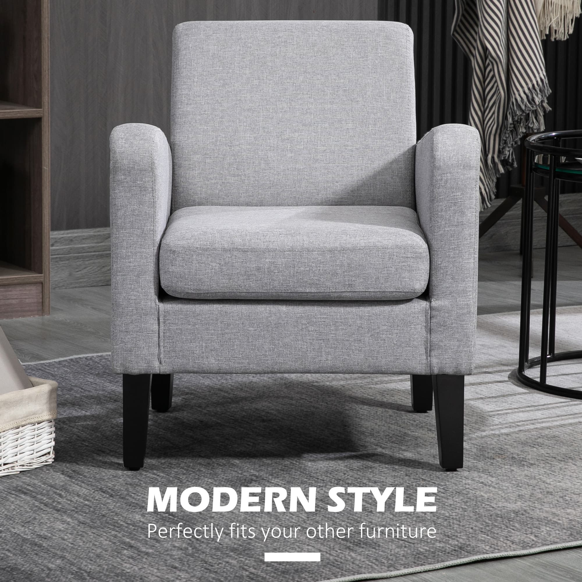 Set of 2 Modern Armchairs in Light Grey with Wood Legs - image 5