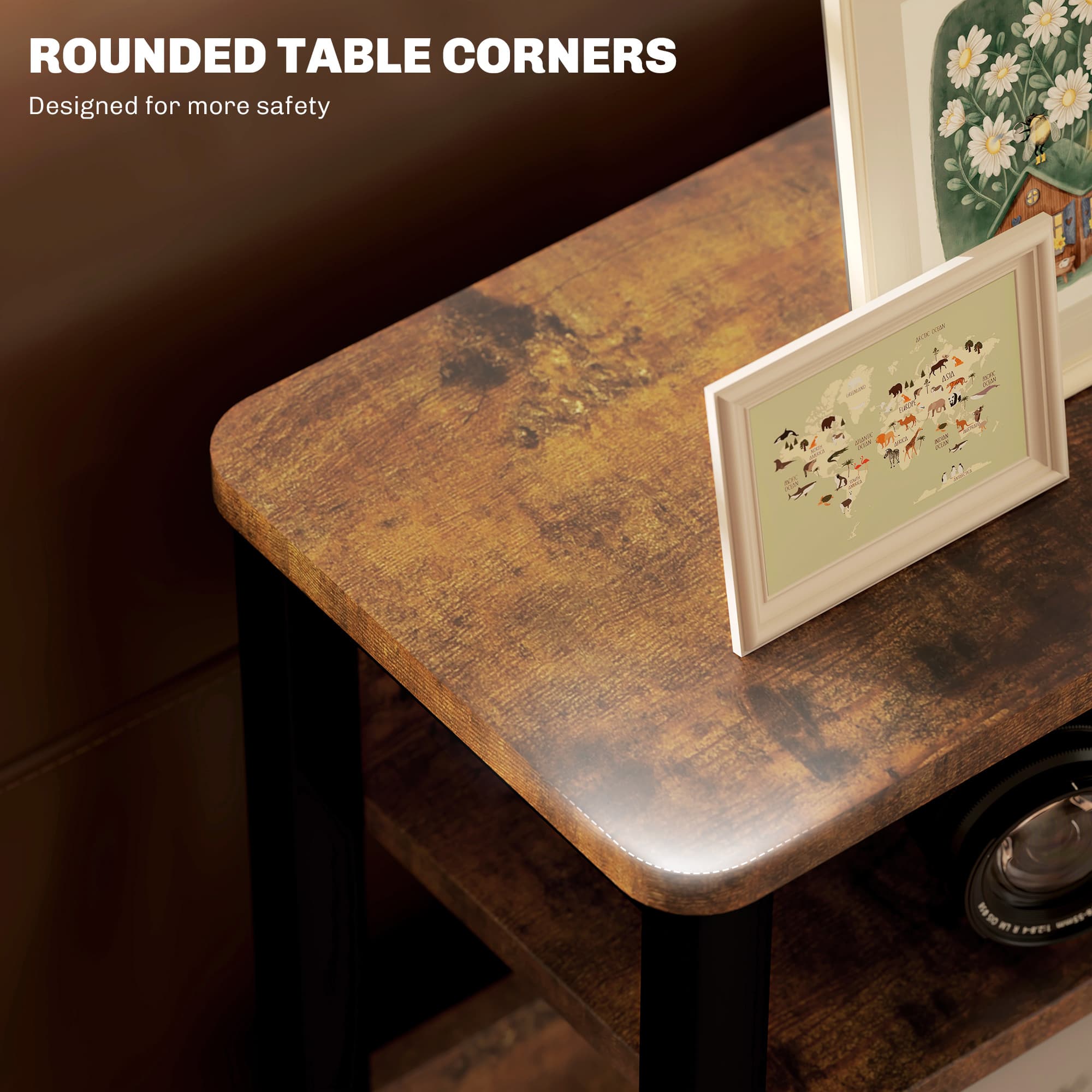 Industrial Side Table with Three Tiers and Magazine Rack - image 1