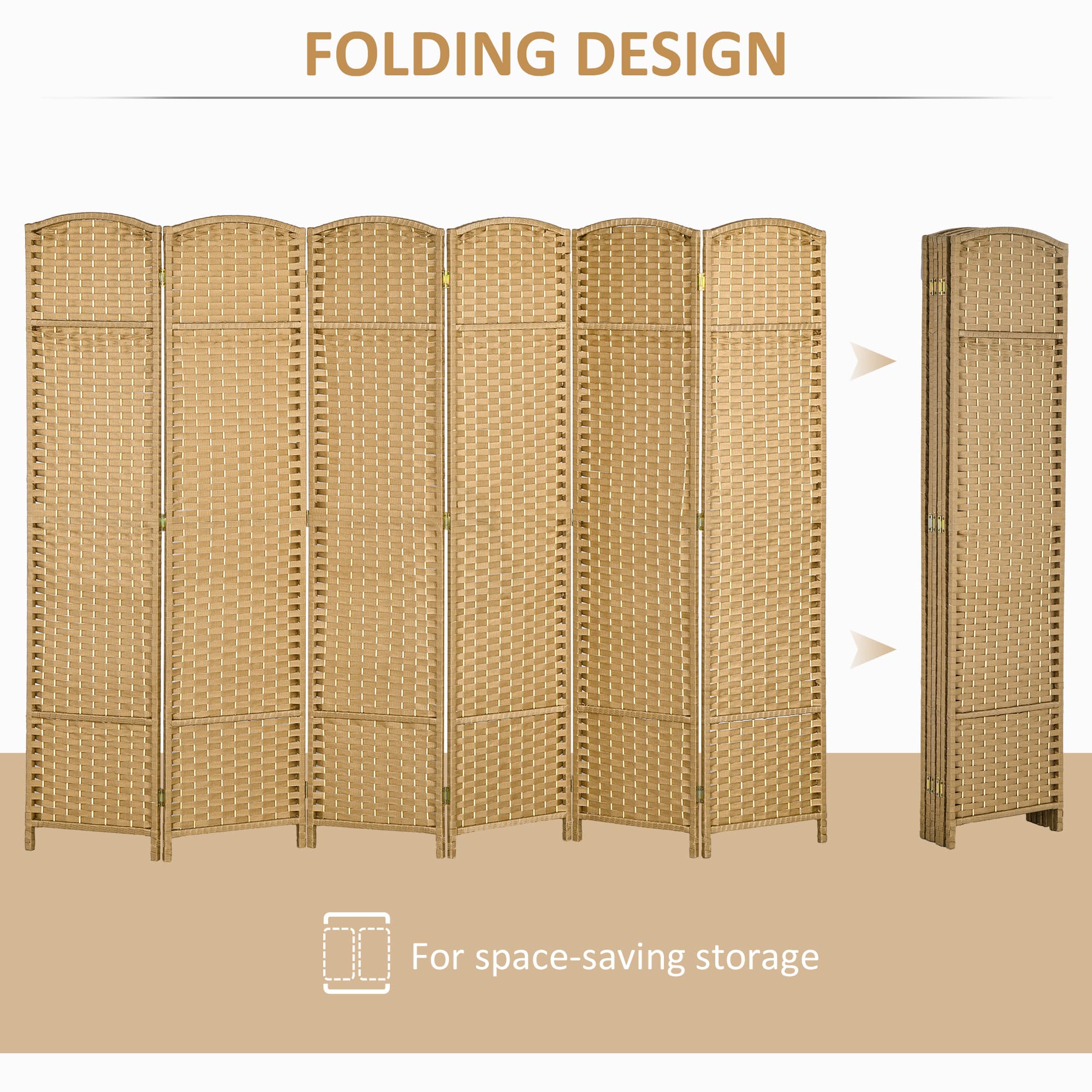 Six-Panel Woven Room Divider with Arched Tops, 240 x 170cm - image 5